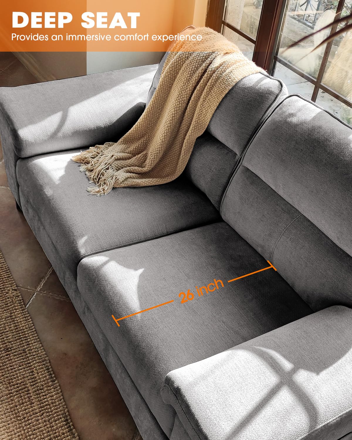 71.25" Modern Couches for Living Room, Deep Seat Sofa with 8” Cushion, Comfy 2-Seater Chenille Loveseat with Convertible Armrest, Removable Sofa Cover, High Leg(Light Gray)