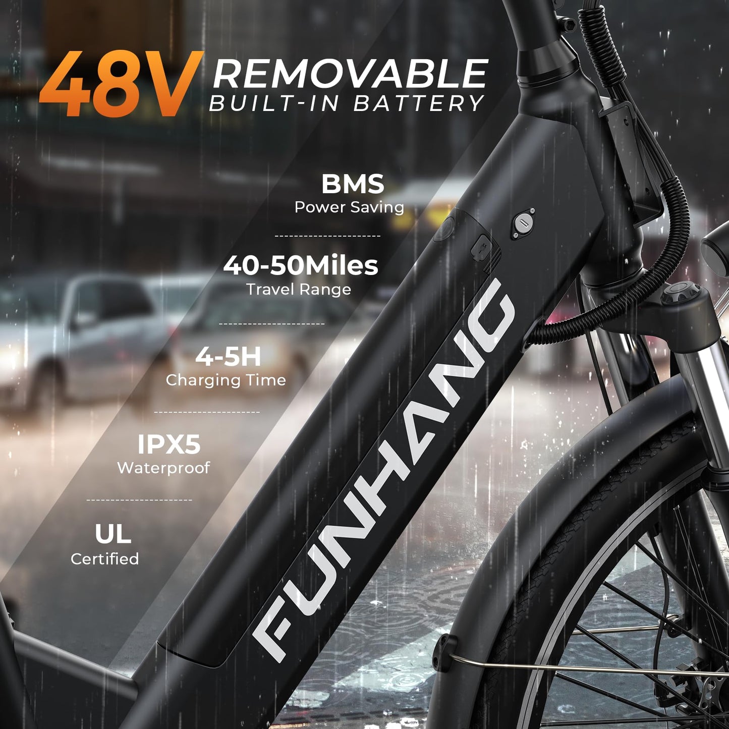 Funhang Electric Bike for Adults, 1000W Peak EBike, 50 Miles 21.7MPH Adult Electric Bicycles with 48V Built-in Removable Battery, Adjustable Stem, Rear Rack, 7 Speed, 26" Step-Thru E Bike for Commute