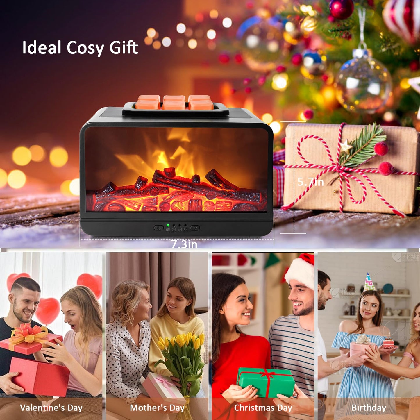 Wax Melt Warmer for Scented Wax - 3D Dynamic Flame Fireplace Electric Wax Warmer, Wax Melter with 4 Timer,PTC Heating Wax Warmer for Home Decor Women Mom Gift