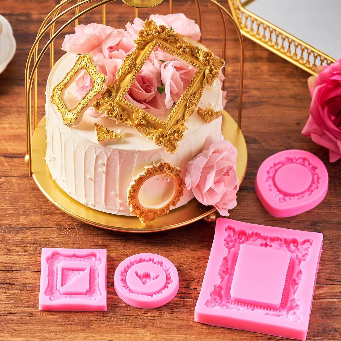 4 Pcs Photo Frame Silicone Molds, Fondant Sugar Mold Chocolate Candy Molds for Cupcake Topper, Donut Cake Puck Decoration and Clay Craft Making