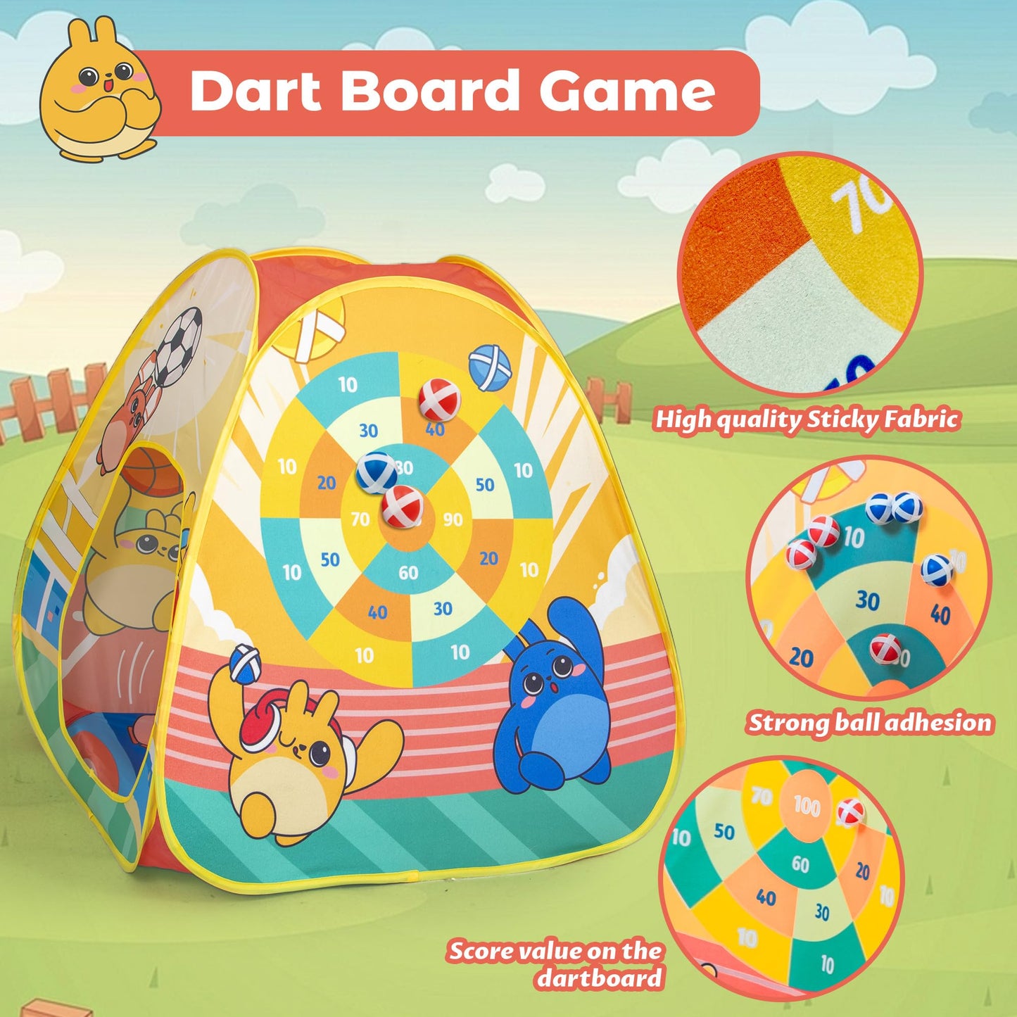 5-in-1 Kids Play Pop Up Tent with Bean Bag Toss Game Outdoor Toys, Tic Tac Toe, Dartboard,Soccer, Basketball, Carnival Outside Combo Set for Backyard Beach Lawn Party Fun, Birthday Gift for Boys Girls