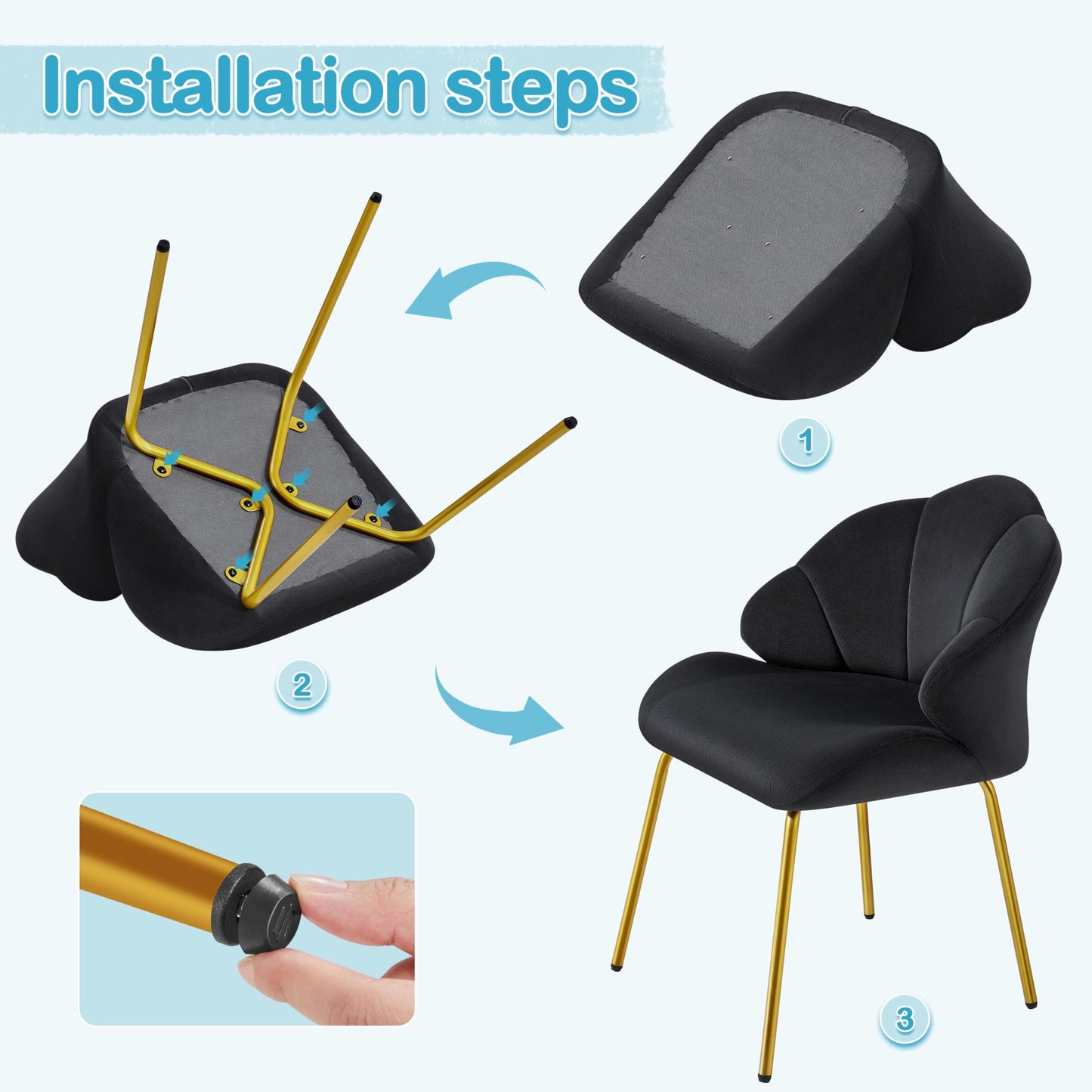 Yaheetech Vanity Chair, Velvet Accent Chair with Shell-Shaped Backrest, Modern Armchair with Gold Metal Legs for Dressing Room/Bedroom/Living Room, Black