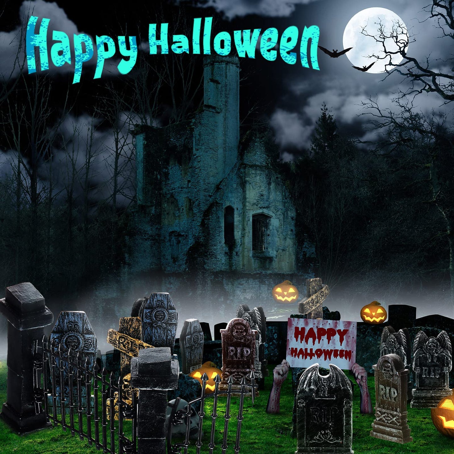 7 Pcs Halloween Miniature Tombstones Decorations Spooky Miniature Fence Figurine Mini Cemetary Headstones Haunted Halloween Graveyard Decorations Halloween Cemetery Fence Rip Graveyard Tombstone