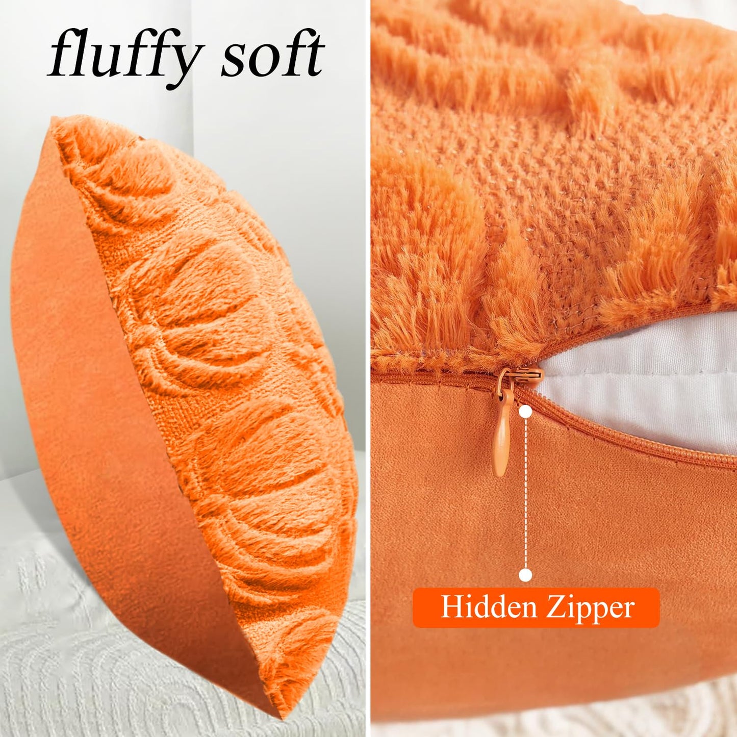 4 Pcs Fall Throw Pillow Covers 18x18, Autumn Decorations Soft Faux Fur Pillow Covers, Fluffy Plush Accent Pillow Cases for Harvest Thanksgiving Cushion Covers Sofa Home Decor(Pumpkin Orange A)