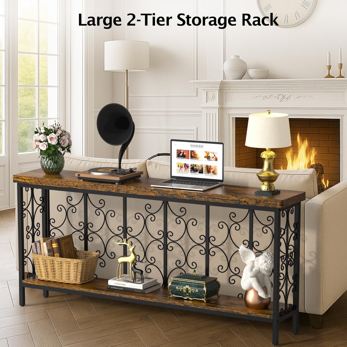 XCSOURCE Console Table, 70.9" Entryway Table with Storage Shelf, Extra Long Sofa Table Behind Couch, 2-Tier Hallway Accent Tables for Living Room, Entrance, Foyer, Rustic Brown