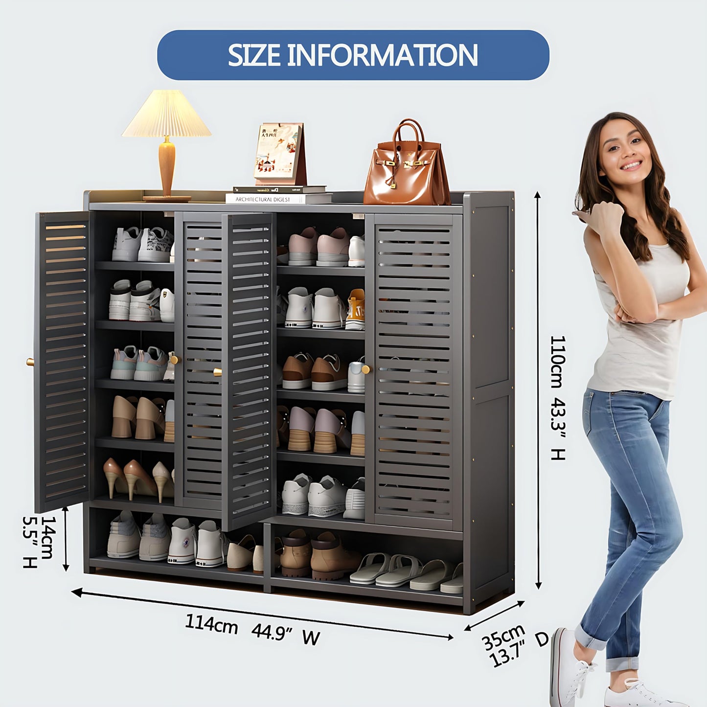 7-Tier Shoe Storage Cabinet with Shutter Doors, 36-40 Pairs Large Capacit Shoe Cabinet Sneakers Shoe Rack Shelf for Entryway, Freestangding Shoe Organizer with Thickened Adjustable Shelves for Closet