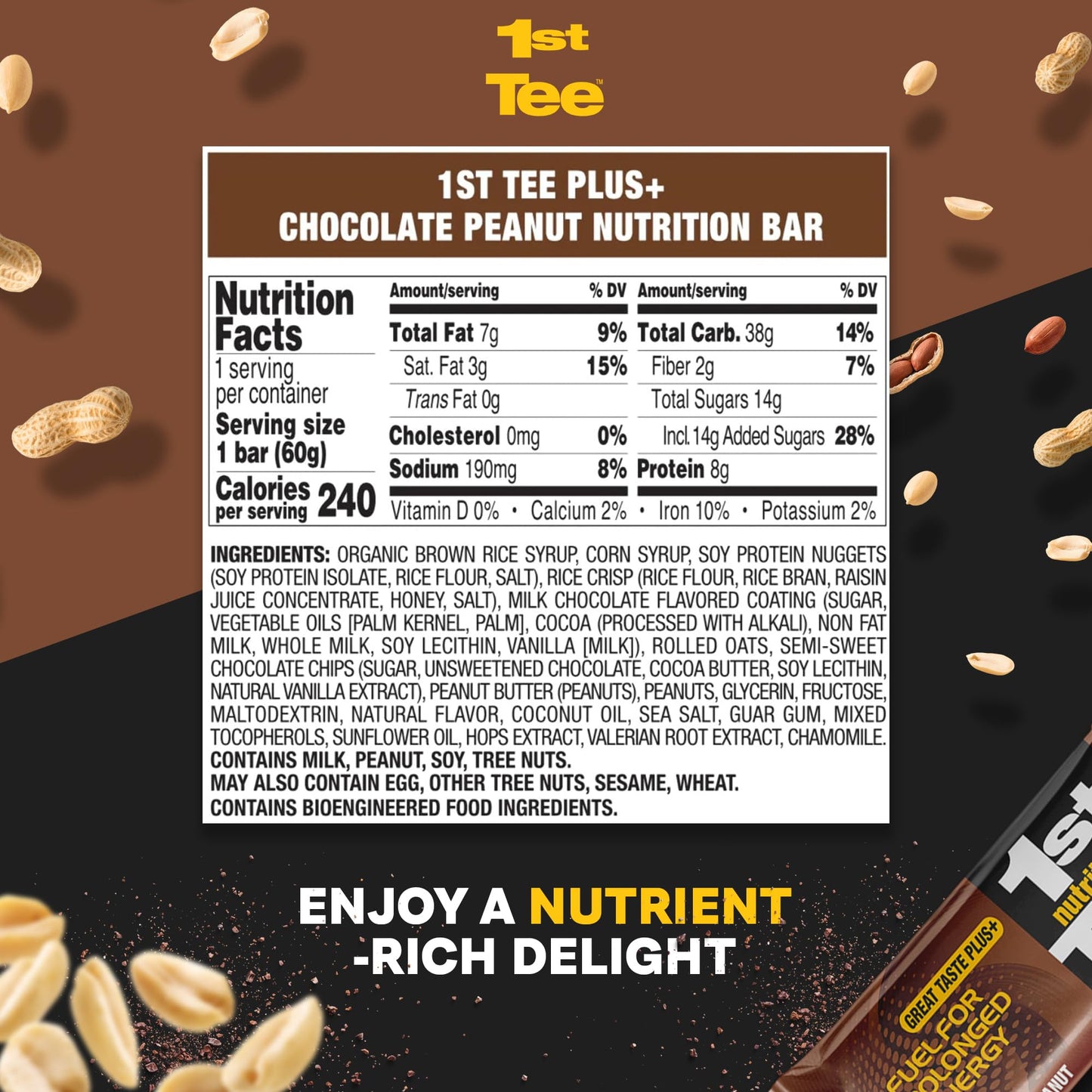 1st Tee Plus+ Chocolate Peanut Bars Great Snack bar to Keep you Cool & Focused when Playing your Favorite Sport | Healthy Snacks Golf Nutrition Bar 25.32-Ounce box (12 count)