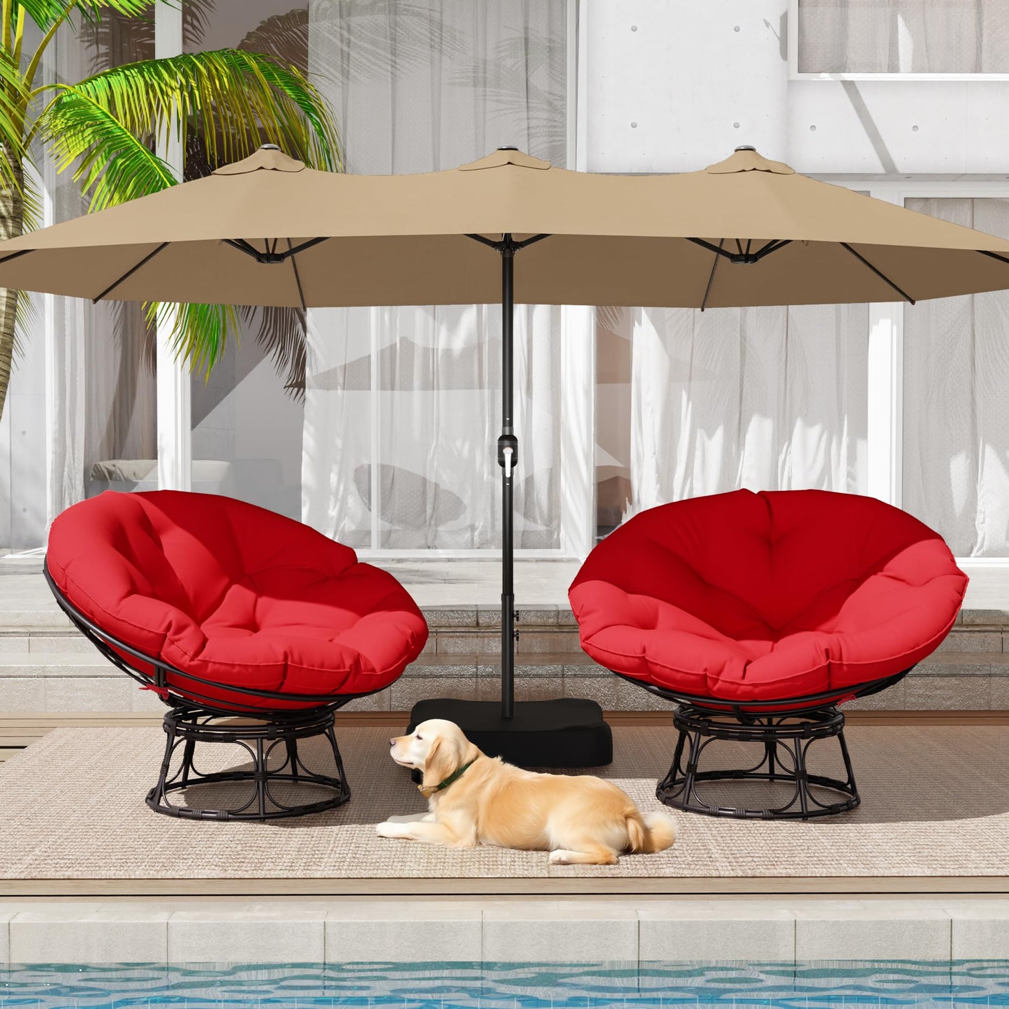 46" Papasan Chair with Cushion and Frame, Ergonomic Wicker Papasan Circle Chair for Living, Bedroom, Reading Room, Lounge