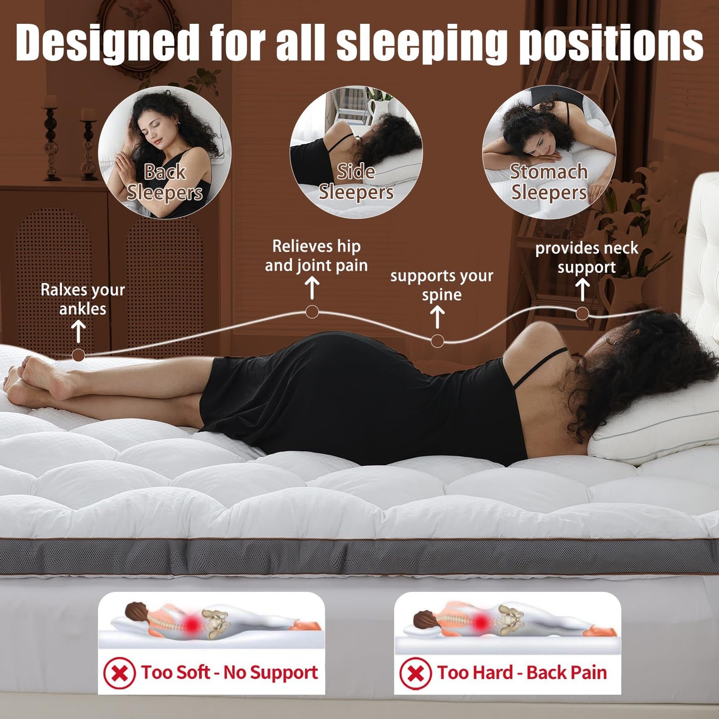 WhatsBedding 3 Inch Memory Foam Mattress Topper Queen, Extra Soft Pillow Top Mattress Topper with Breathable Air Mesh Sides, 1700GSM Fluffy Shredded Memory Foam Filled & Thicked Down Alternative-Lined