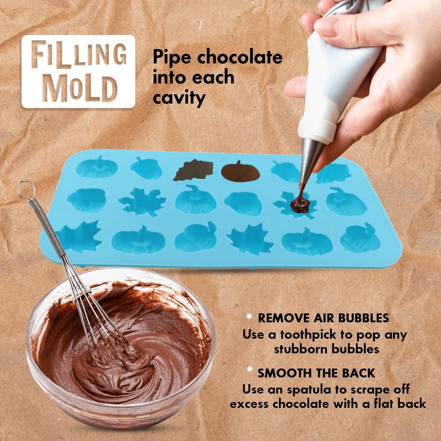2-Pack Mini Fall Molds - 18-Cavity Chocolate Baking Molds with Pumpkin, Pinecone, Maple Leaf - Perfect for Chocolate Candies, Resin Crafts