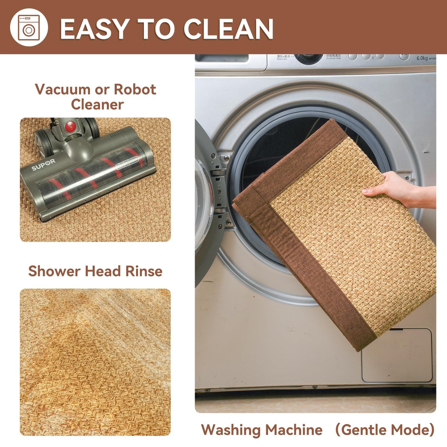 YDKGL Non Slip Bath Mat Bathroom Rugs, Soft Jute-Like Ultra Thin Bath Mats, Rubber Backing Super Absorbent Quick Dry Bath Rug Shower Mat Fit Under Door Bathroom Floor, Machine Washable, Brown 16"x24"
