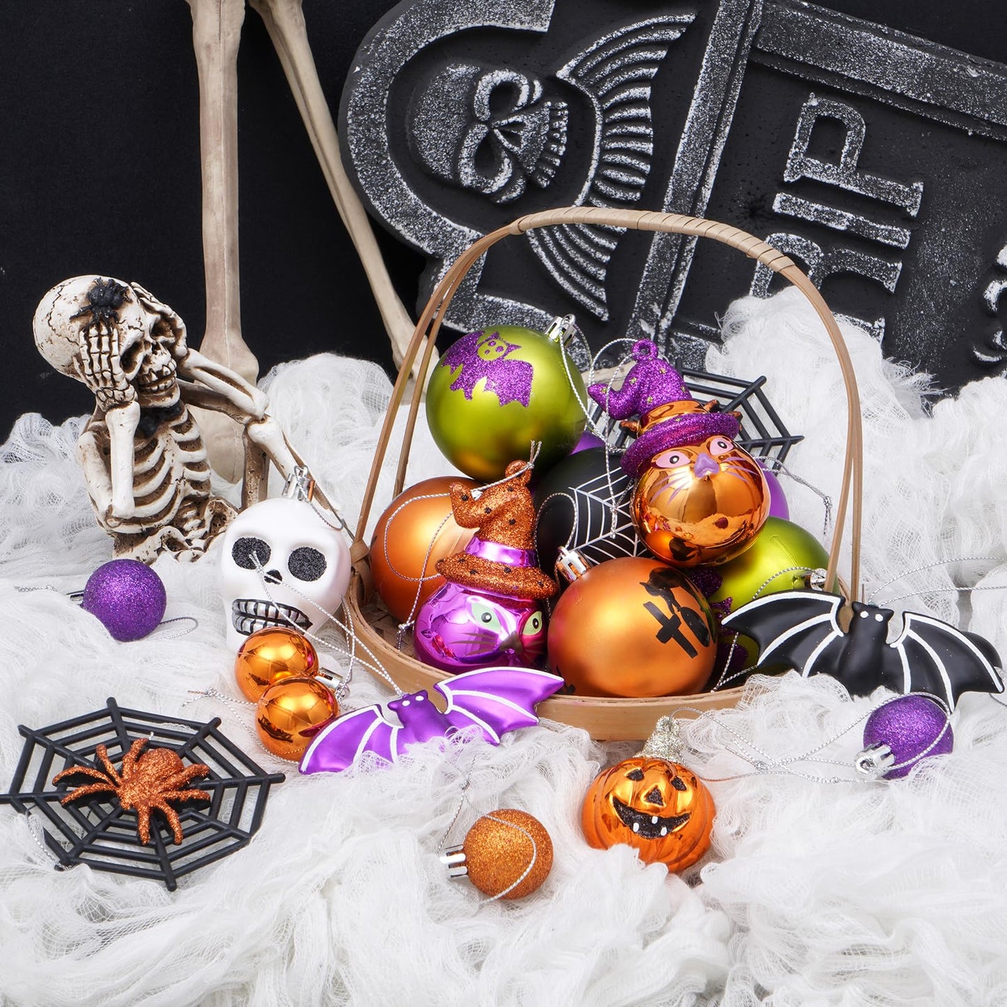 28ct Halloween Ball Ornaments Set, Shatterproof Tree Decorations, Perfect Hanging Ball for Tree Indoor/Outdoor Holiday Halloween Party Decor