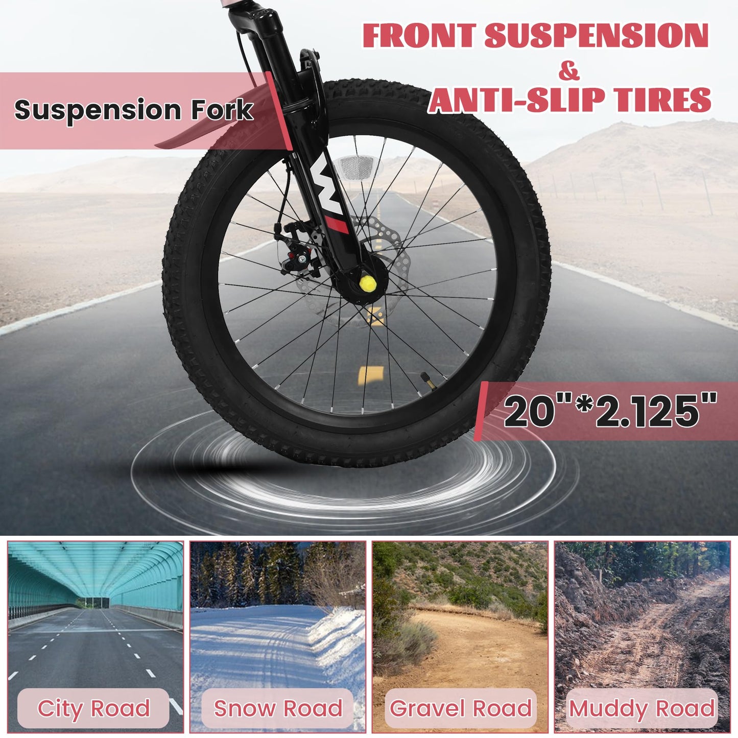 20 Inch Kids Mountain Bike for Boys Girls, 7-Speed Children Mountain Bike with Front Suspension, Dual Disc Brakes and Fender, Steel Frame Kids Bicycle for Ages 6-12 Years Old Birthday Gift, Pink