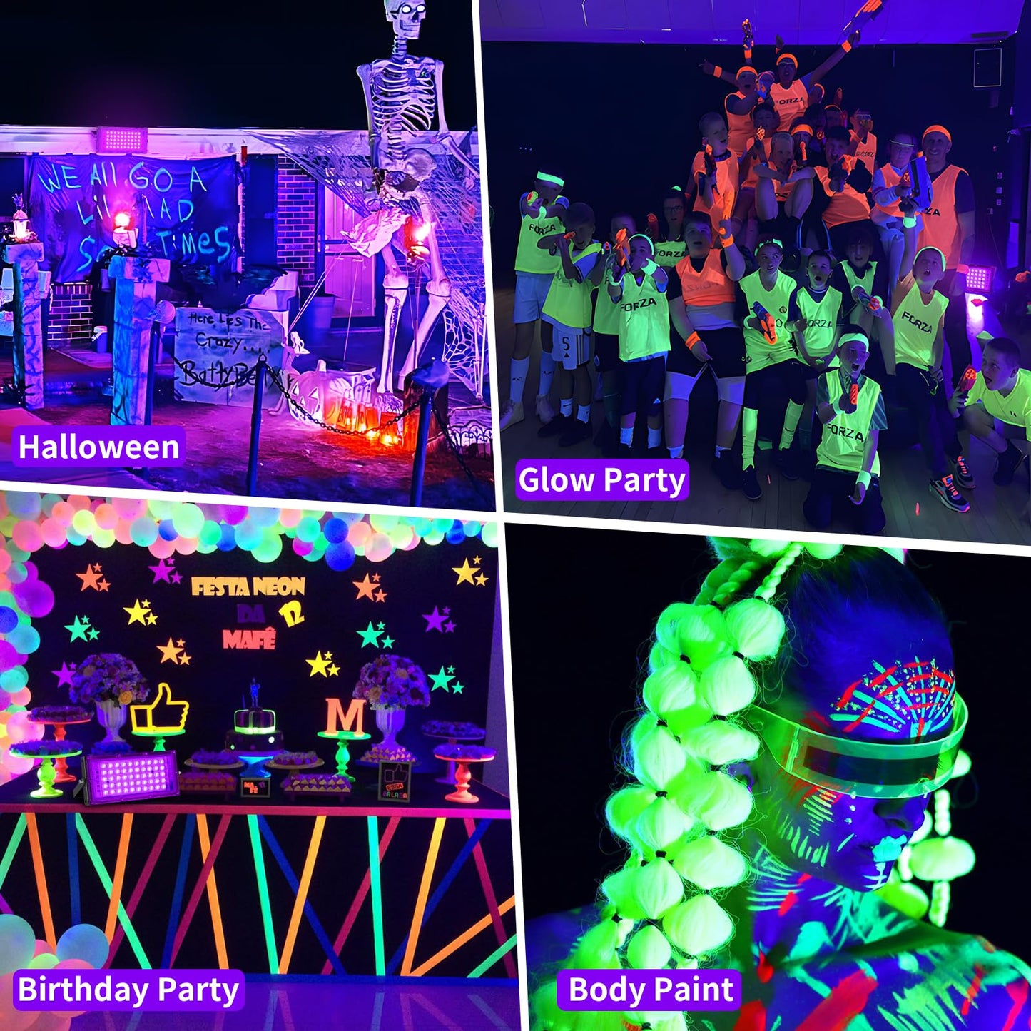 50W Black Lights with Switch+Plug, IP66 Waterproof, LED Blacklight Flood Light for Glow Party, Halloween, Bedroom, Fluorescent Poster, Body Paint, 2 Pack
