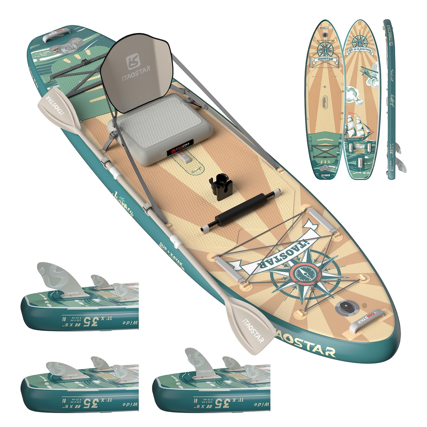 iTAOSTAR J07DP 35" Extra Wide Stand Up Paddle Board, More Balance Inflatable Paddle Board with 5 Fins for Beginner,Paddle Boards for Adults of All Skill Levels