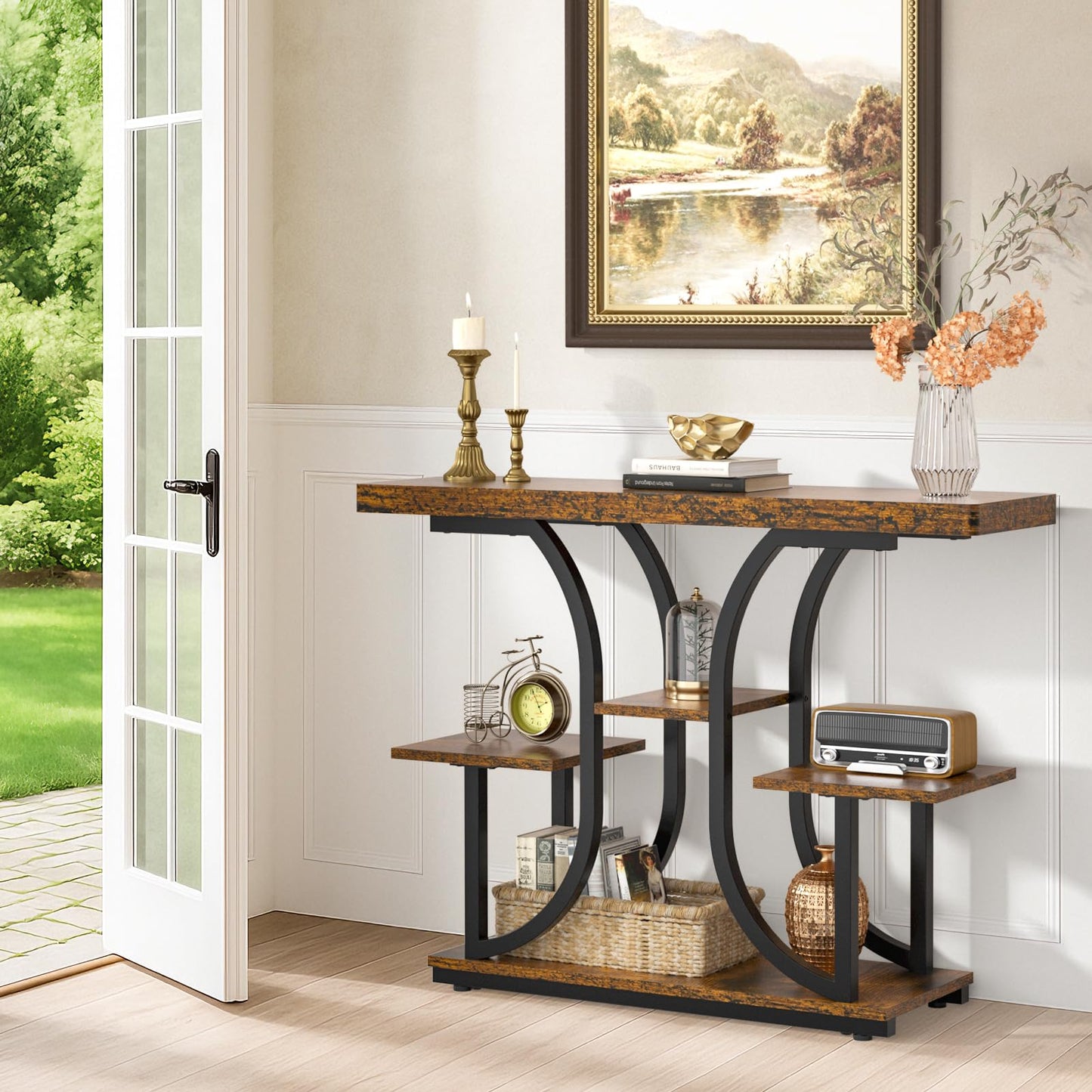 XCSOURCE Console Table, 42.5" Entryway Table with Storage Shelf, 5-Tier Sofa Table Behind Couch, Hallway Accent Tables for Living Room, Entrance, Foyer, Rustic Brown