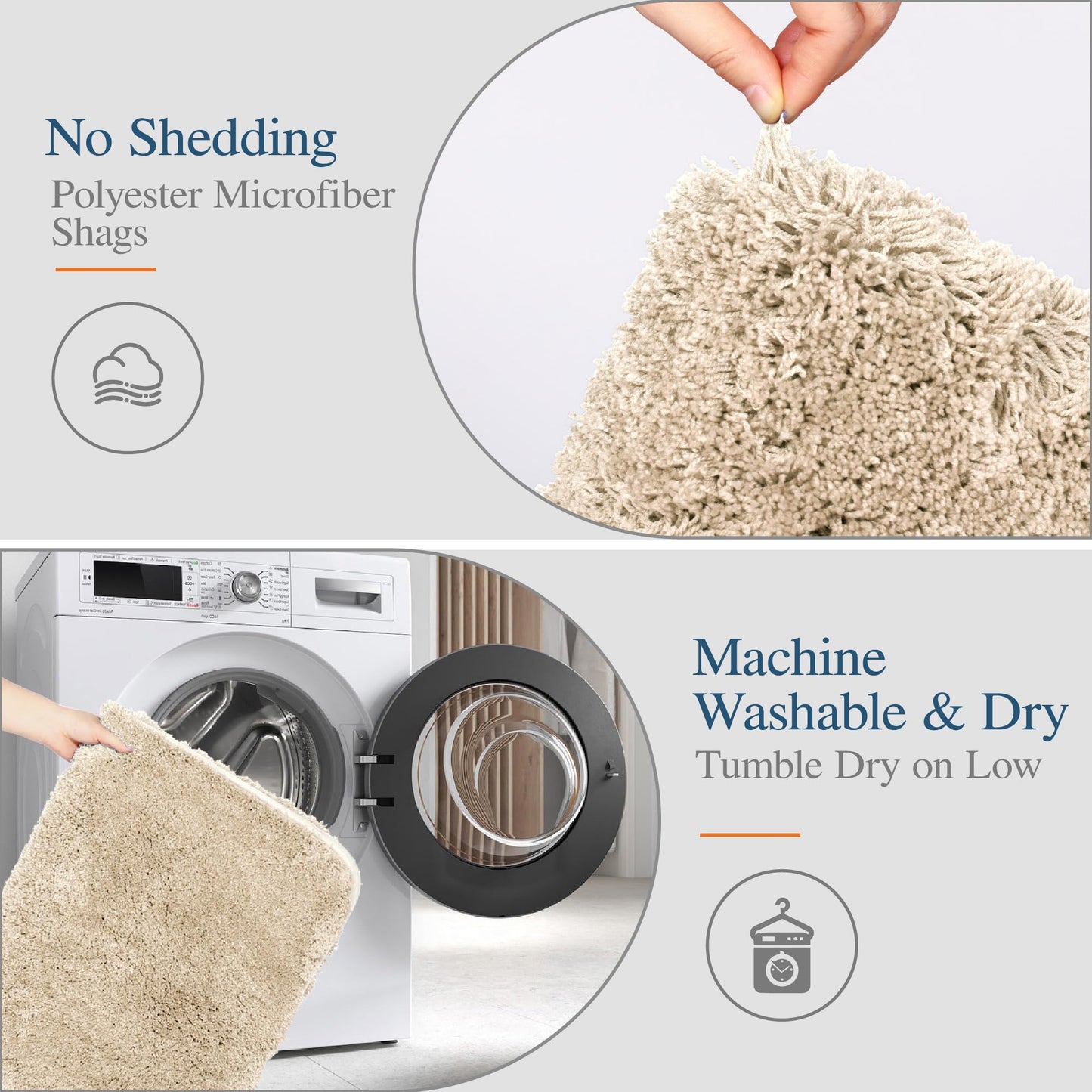 Walensee Bathroom Rug Non Slip Bath Mat (16 x 24, Beige) Water Absorbent Soft Microfiber Shaggy Bathroom Mat Machine Washable Bath Rug Thick Plush Rugs for Shower