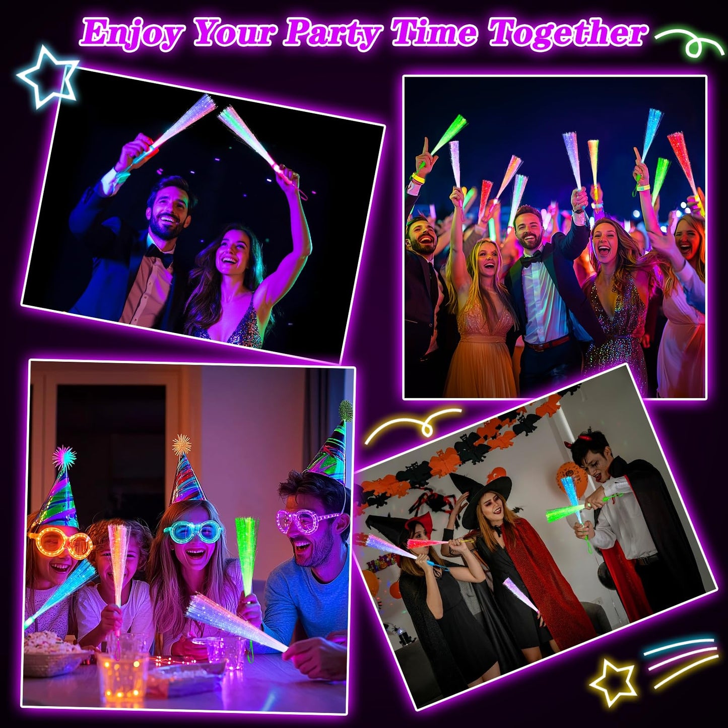 32 Pcs Colorful Glow Fiber Wands,Toys Glow Sticks Bulk Party Pack for Kids Adults,Glow in the Dark Party Supplies for Back to School Halloween , Wedding, Birthday,Classroom,Concert,Pool Party Favors