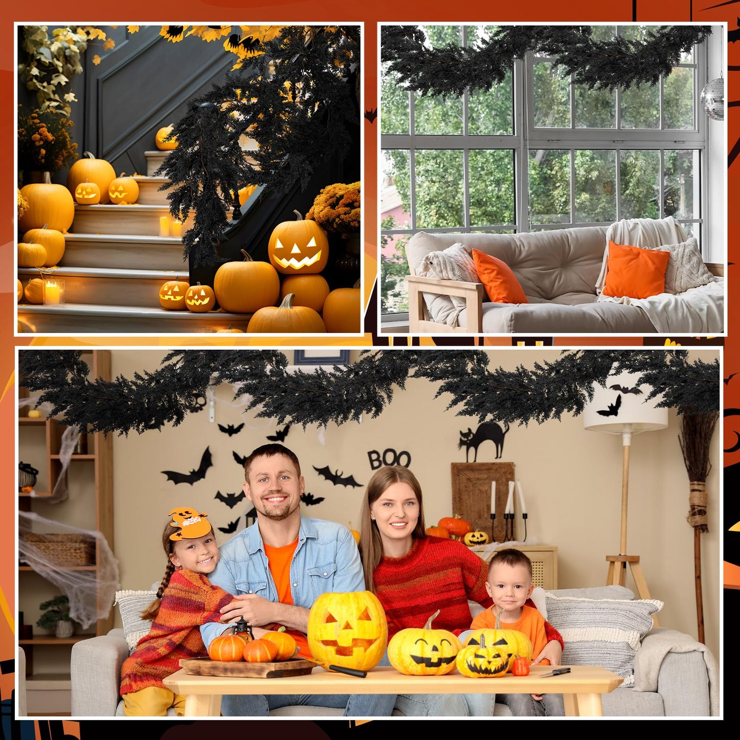 XunYee Black Halloween Garland 6 Feet Cedar Garland Artificial Faux Trailing Realistic Summer Halloween Hanging Vine Twigs for Thanksgiving Party Mantel Fireplace Wedding Outdoor Indoor Home Decor