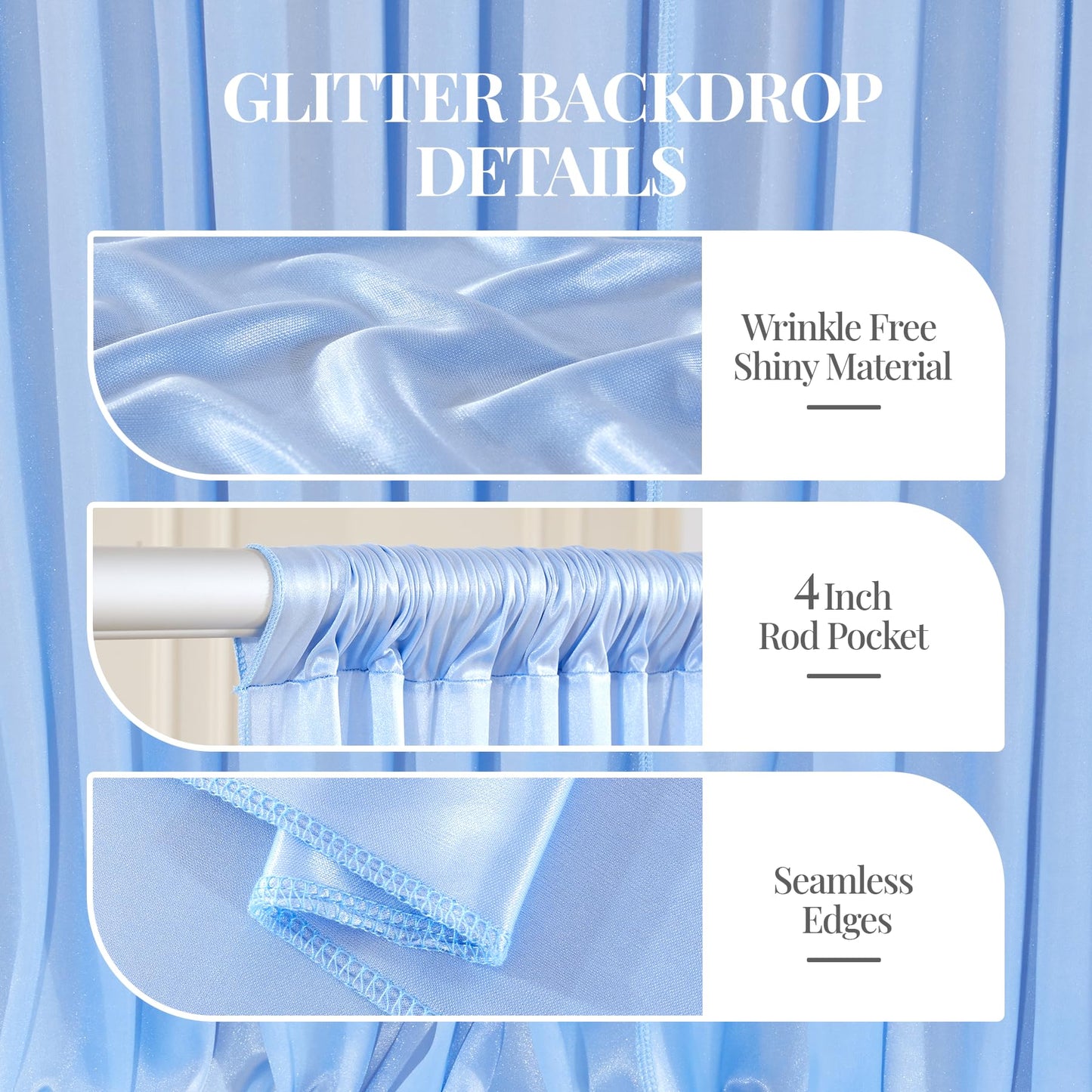10x10 ft Blue Glitter Backdrop Curtain for Parties, Wrinkle Free Glitter Photo Backdrop Drapes 2 Panels 5x10FT Shimmer Back Drop Cloth for Baby Sower Wedding Birthday Photography Background Decor