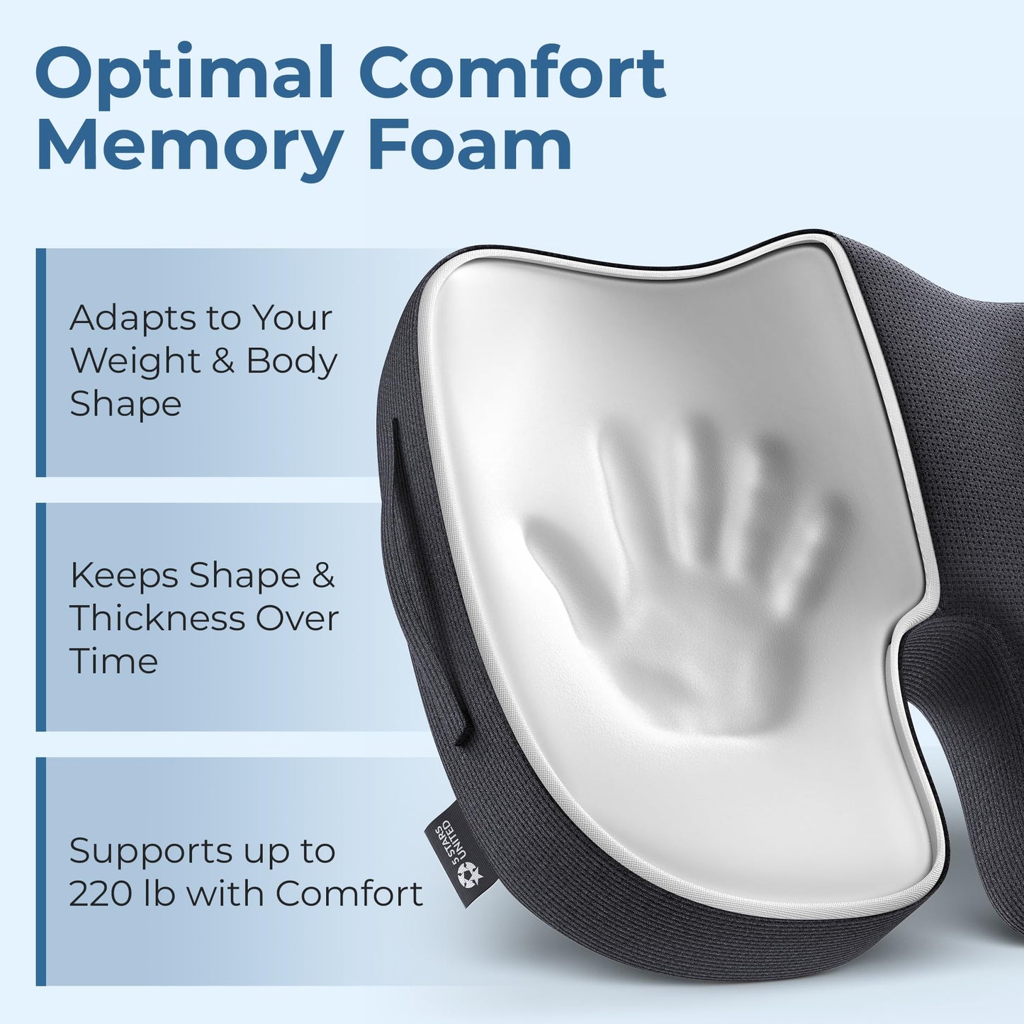 5 STARS UNITED Seat Cushion for Tailbone Pain Relief โ Memory Foam Lifting Pillow for Coccyx, Hip, Hemorrhoid, Sciatica & Post-Surgery Recovery โ Wheelchair, Car, Desk, Gaming & Office Chairs, Black