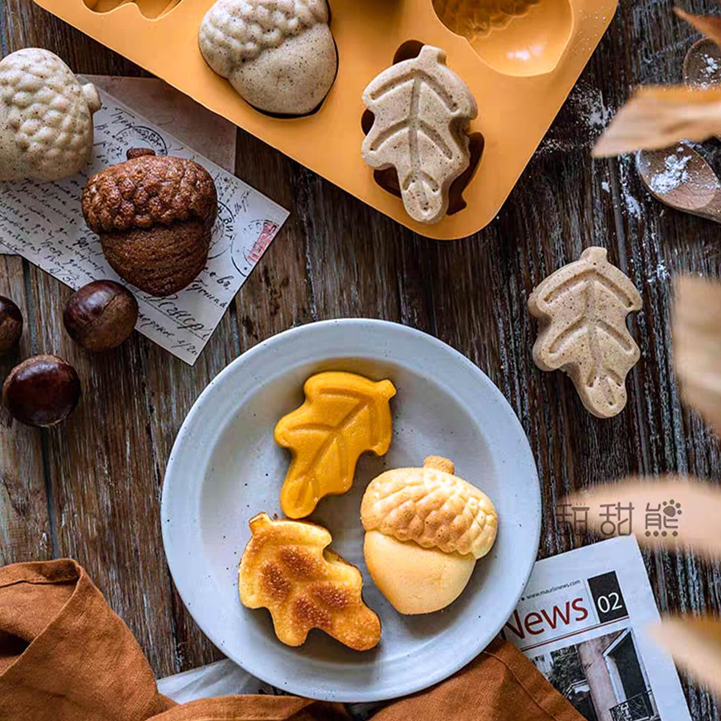 3 Pack Acorn Leaf Silicone Chocolate Molds, 3D Thanksgiving Fall Theme Candy Molds Fall Autumn Baking Molds for Jelly Pudding Brownie Soap Ice Cube Trays Candle Muffins Cake Decor Making