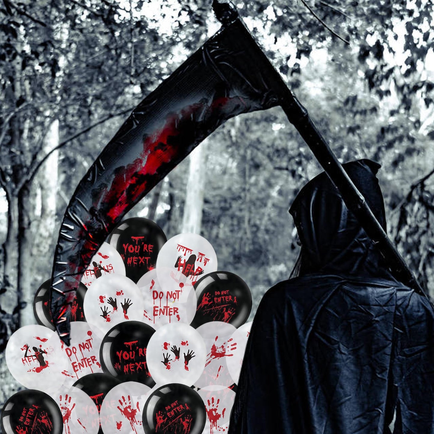54PCS Halloween Balloons Bloody Balloons Black White Red Blood Splatter Balloons Handprint Latex Balloons Horror Zombie Latex Balloons Halloween Party Favor Scary Party Decoration