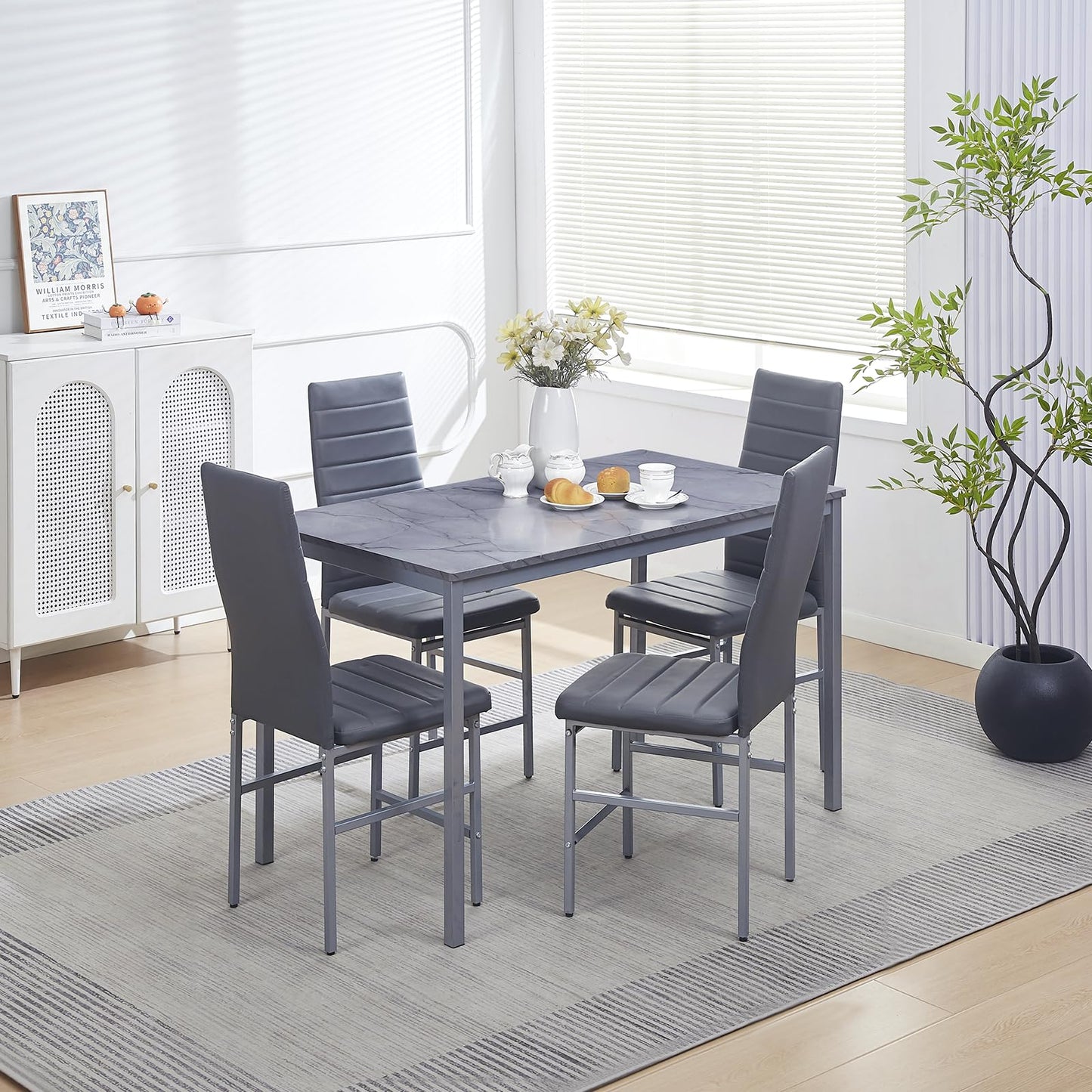 5-Pieces Dining Room Set for 4 Marbled Dining Table with Chairs Retangular Kitchen Table and Chairs for Home Kitchen,Dinette and Restaurant Small Space (Gray/Cloud Gray Pro, 5 Pieces Set Pro)