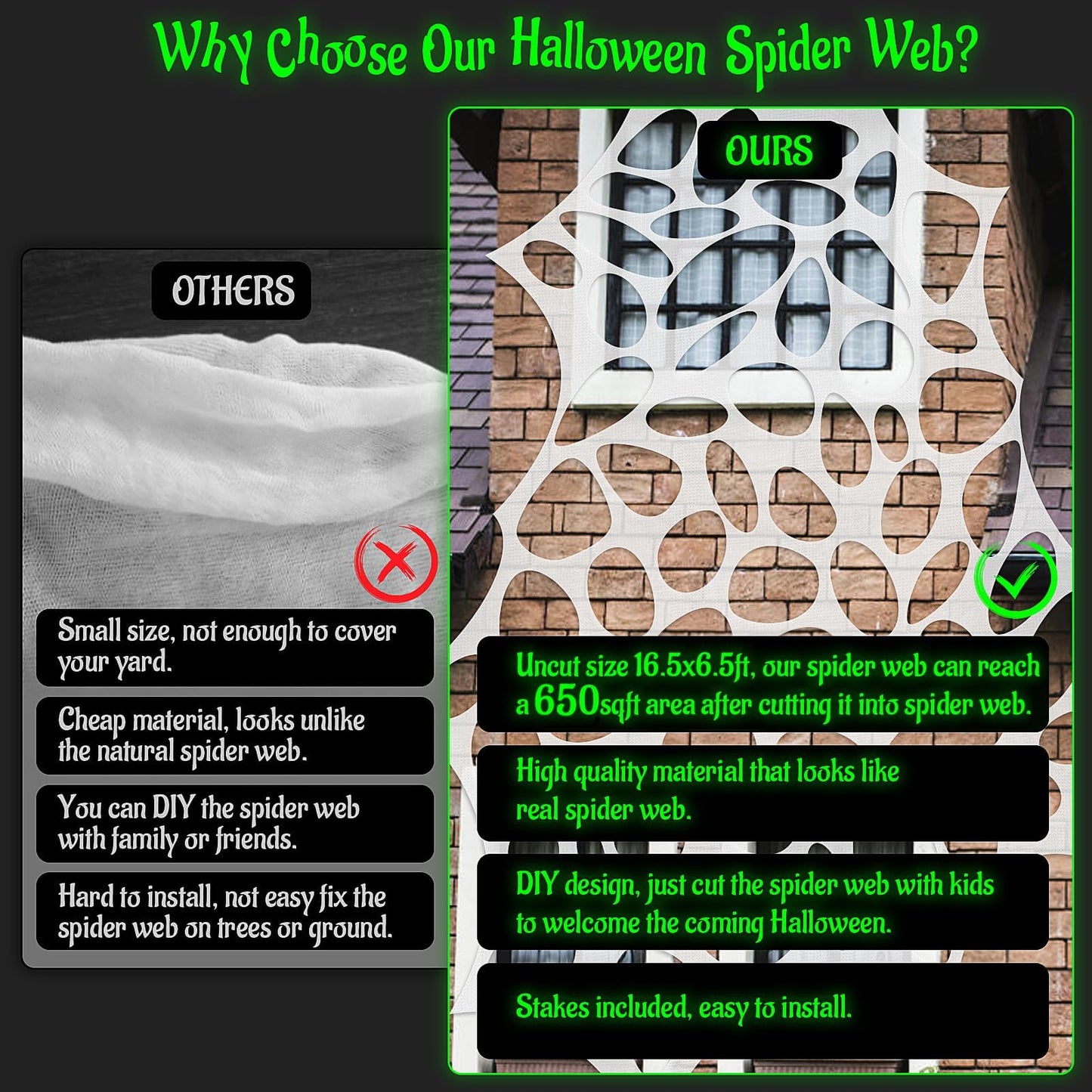 650sqft Halloween Giant Spider Web Decoration,Cut Your Own Stretchy Spider Netting, DIY Spooky Flexible Spider Webs Decor for Halloween Haunted House Outdoor Decorations Holiday Party Supplies