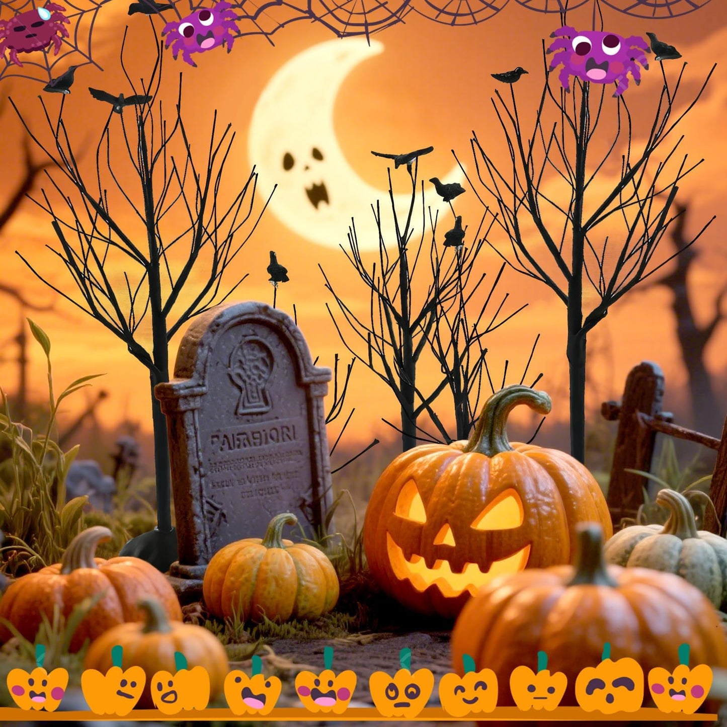 Warmtree 6 Pcs Halloween Village Trees Mini Decor Tree Artificial Tabletop Branch Trees, Halloween Village Accessories with Crows Figurine for Holiday Home Garden Office Festival Decor