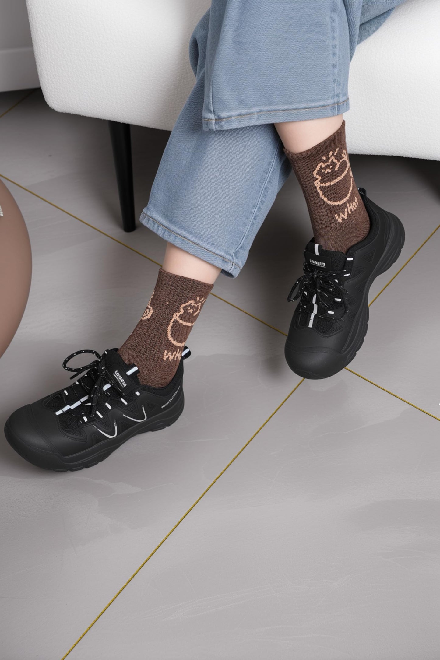 WaziHou Women Crew Socks, 4 Pairs Cute Tea-Cup Cat Novelty Cotton Socks, Stylish Women's Casual Comfort Ankle Socks, Size 5-10