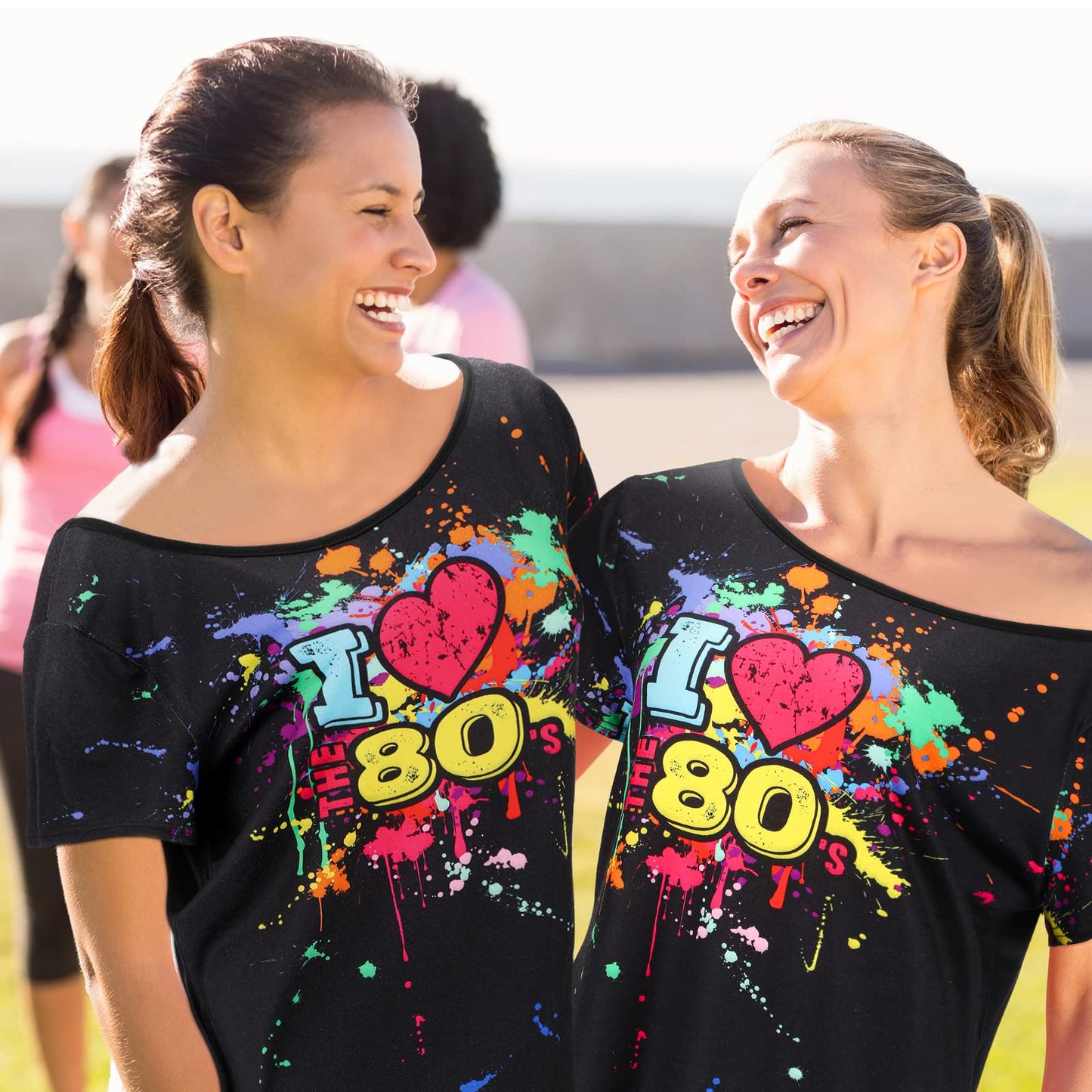 80s Outfit for Women Plus Size I Love The 80's Costumes 80s Off Shoulder T-Shirt Tops Neon Clothes Oversized (Black,2X-Large)
