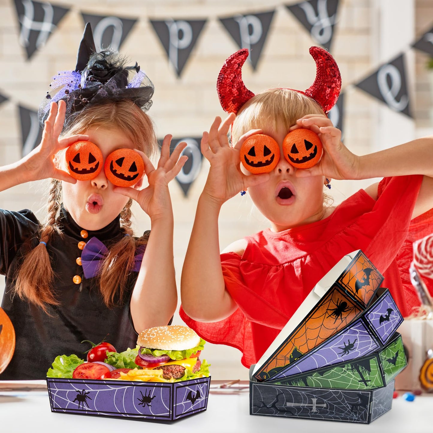 48 Pcs Halloween Party Paper Food Trays,Halloween Coffin Boxes, Disposable Coffin Bowl for Treat Candy Snack,Food Holder Serving Trays for Halloween Trick or Treat Party Supplies Decorations