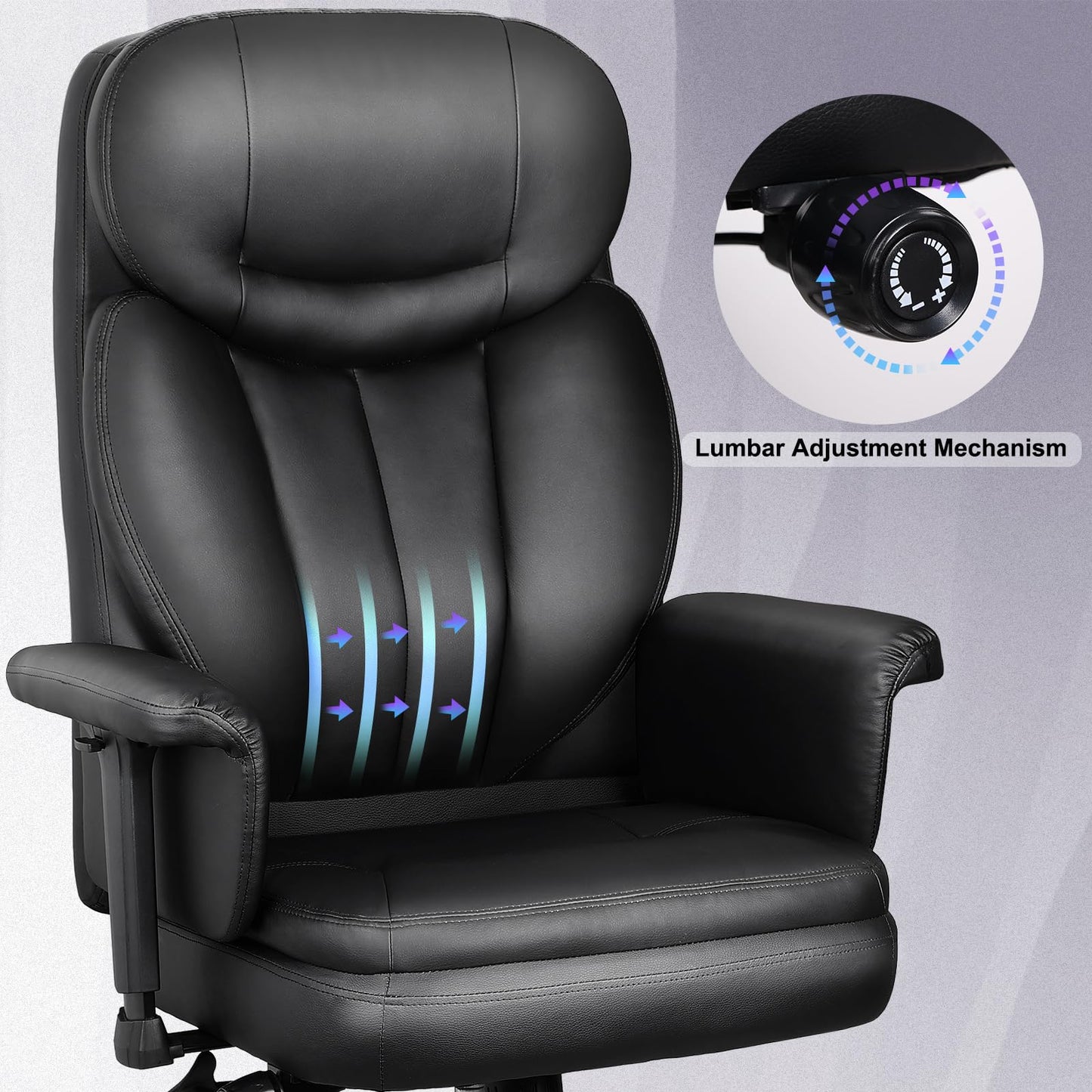 500 lbs Big and Tall Office Chair for Heavy People, Heavy Duty Ergonomic Executive Chair with Adjustable Lumbar Support and Wide Seat