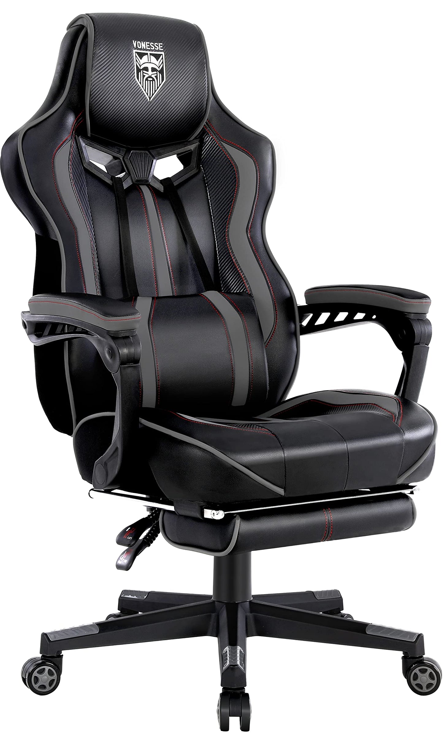 Vonesse Gaming Chair, Computer Office Chair with Footrest,Reclining Gaming Chairs for Adults, Big and Tall Ergonomic Gaming Chair with Lumbar Support (Gray/Black)