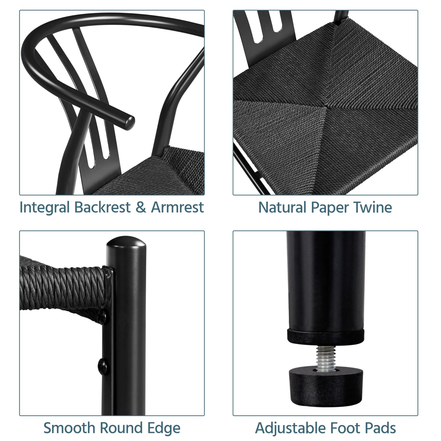 Yaheetech Weave Chair Hemp Seat Chair for Kitchen, Dining, Living Room Set of 2, Full Black