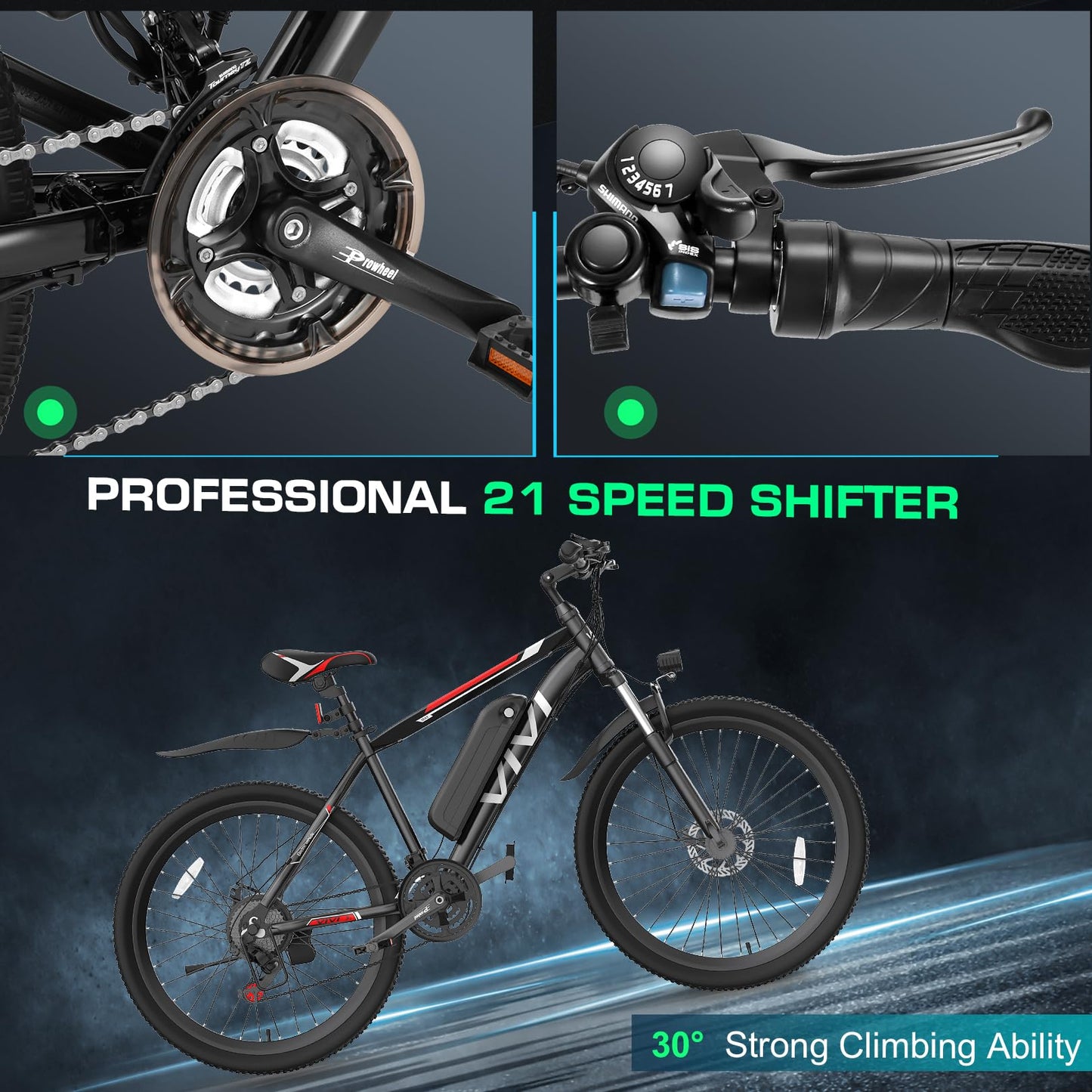 Vivi Electric Bike for Adults, Peak 780W Ebike 26" Electric Mountain Bike, 22MPH Adult Electric Bicycles Commuter Ebike with 48V Battery, Up to 50 Miles, 21 Speed, SGS Certified to UL2849