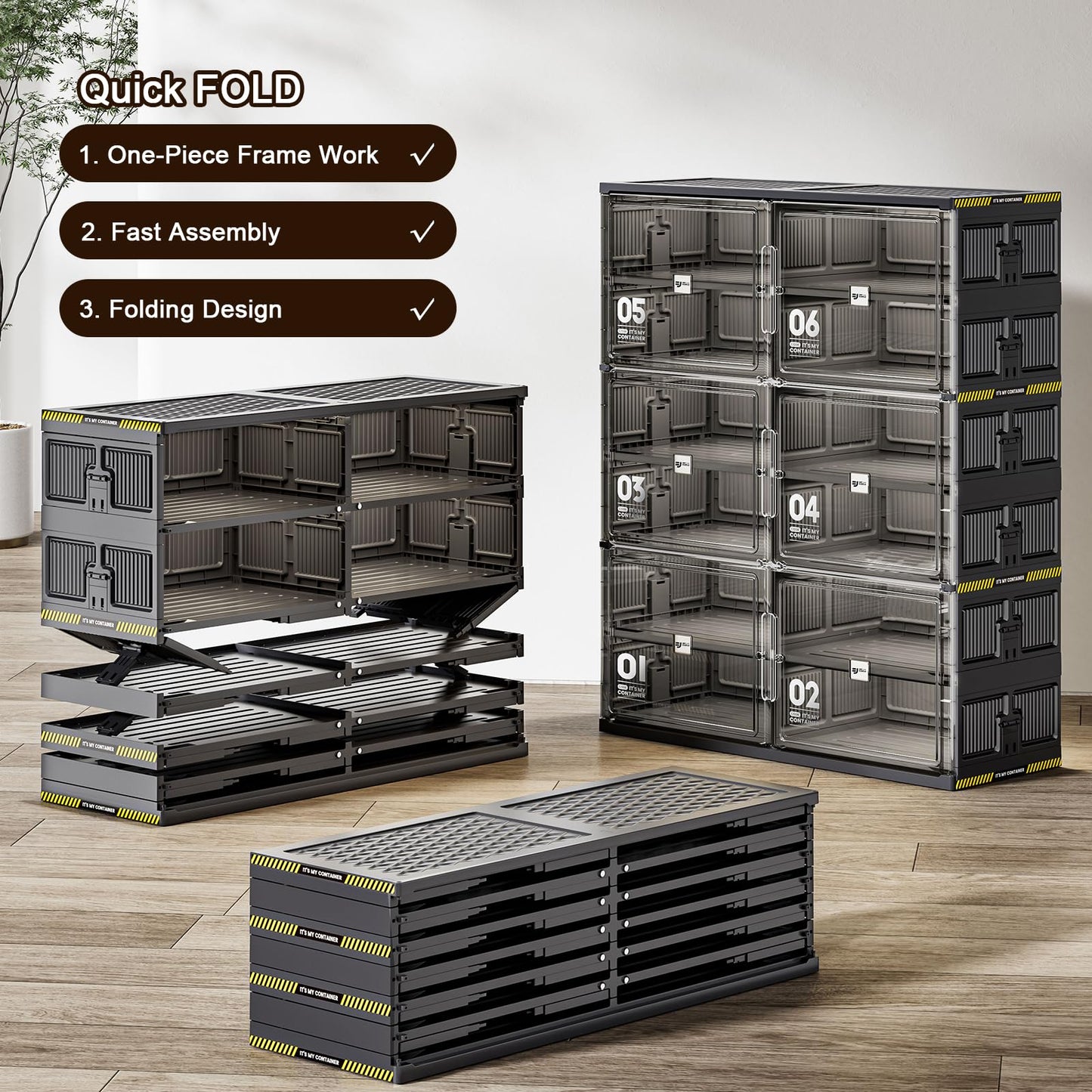 wesimple 32 Pairs Portable Shoe Storage Cabinent of 3-Step Fast Installation,Plastic Shoe Box with Magnetic Clear Door for Entryway, Enclosed Shoe Rack for Sneaker, Heels etc.. (2Row, 8Tier)