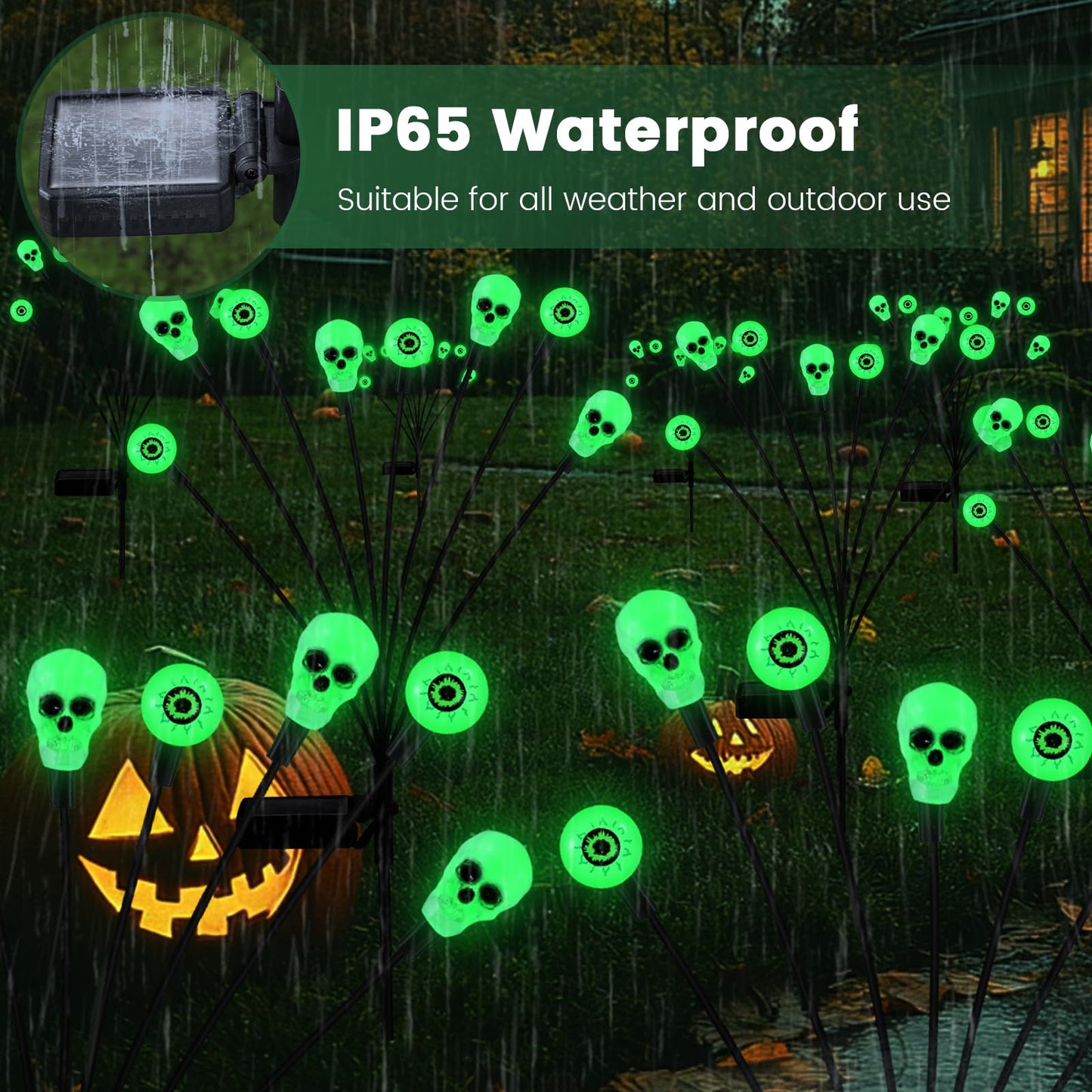 FENSAN Solar Halloween Lights Outdoor,Halloween Decorations Outdoor, Scary Halloween Eyeball Lights,4PACKS 32LED,IP65 Waterproof,Halloween Decor for Garden/Yard/Patio/Lawn/Pathway(Green)