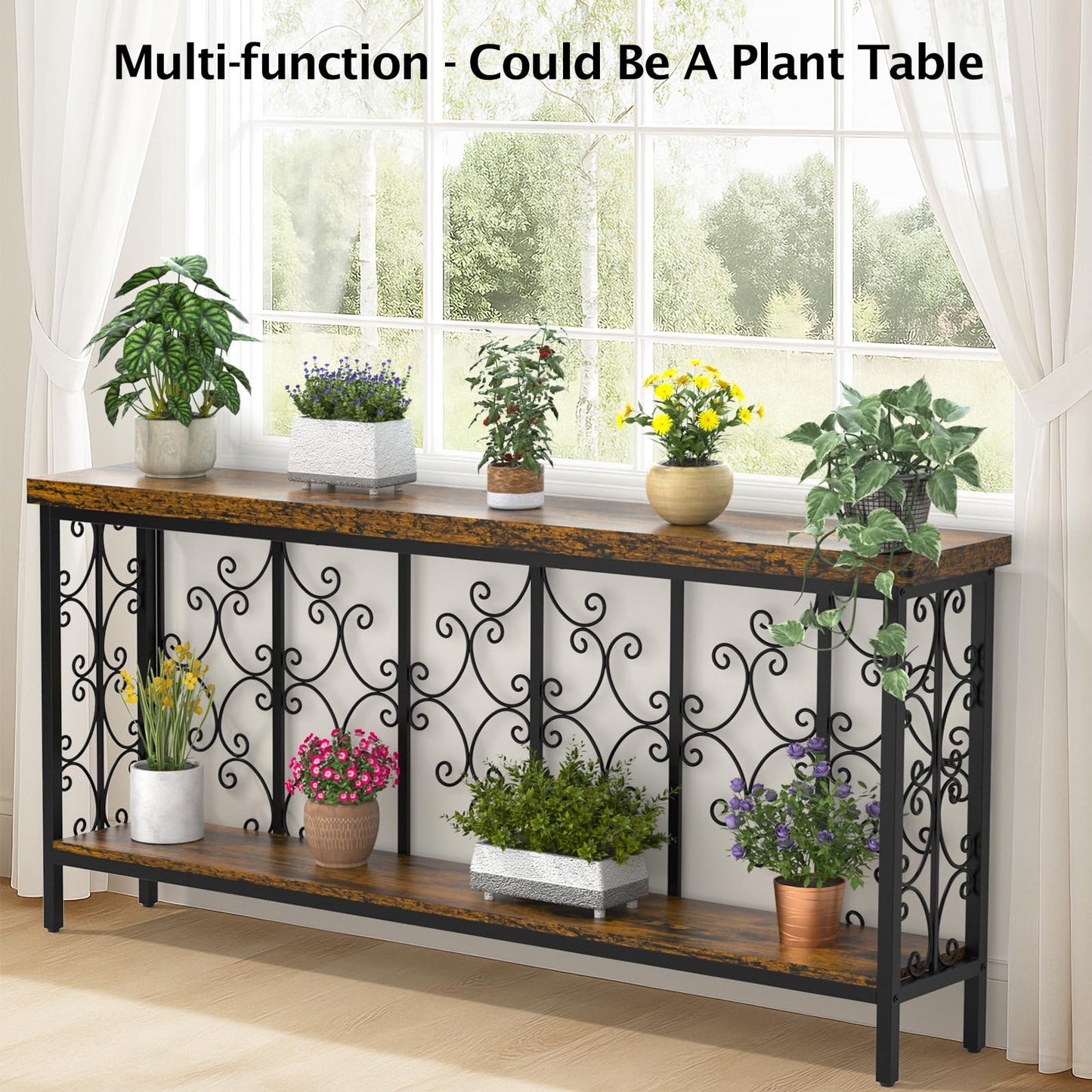 XCSOURCE Console Table, 70.9" Entryway Table with Storage Shelf, Extra Long Sofa Table Behind Couch, 2-Tier Hallway Accent Tables for Living Room, Entrance, Foyer, Rustic Brown