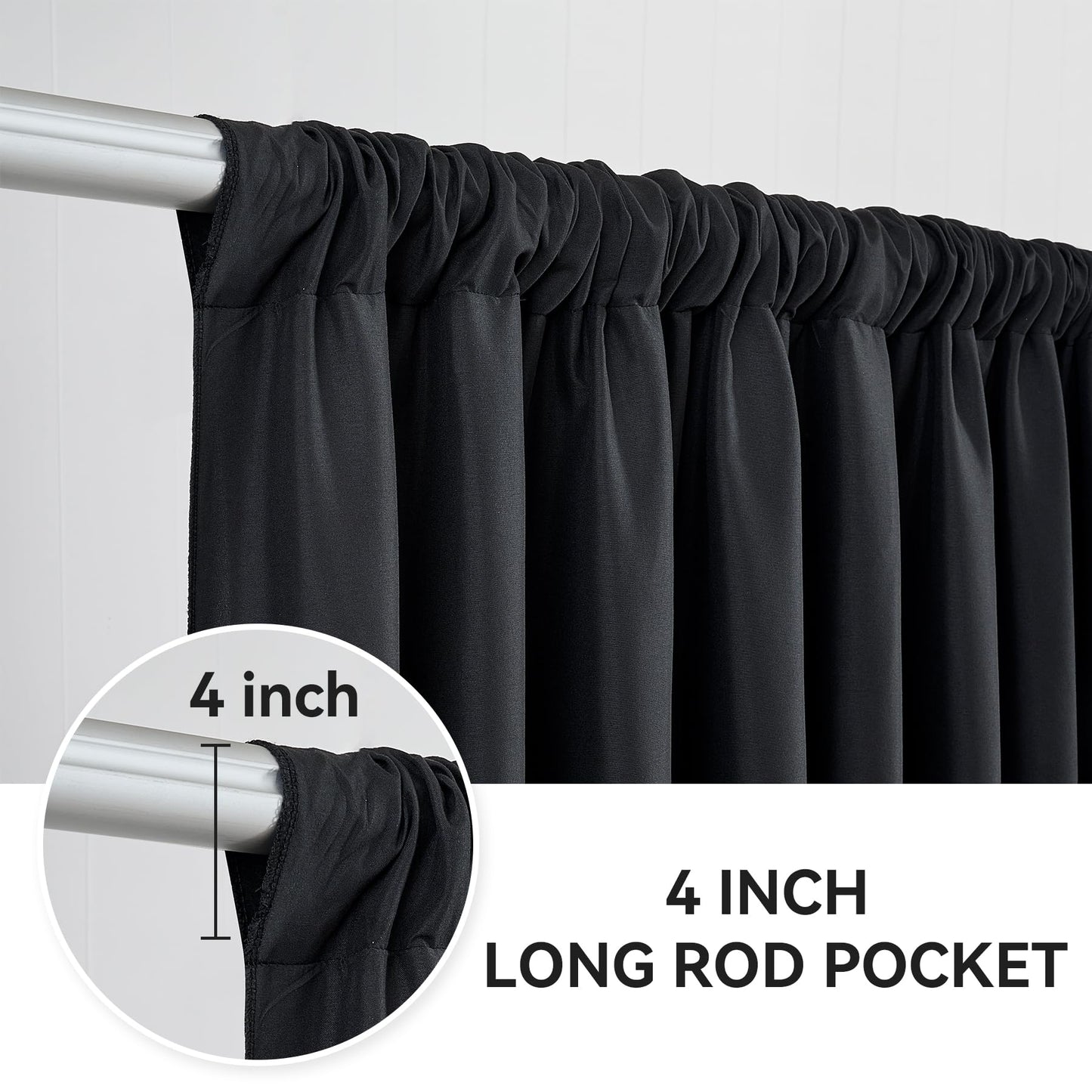 10x10FT Black Backdrop Curtains for Party, 2 Panels 5x10FT Thick Polyester Backdrop Drapes, Wrinkle Resistant Photography Background Drapes for Wedding Birthday Home Decoration