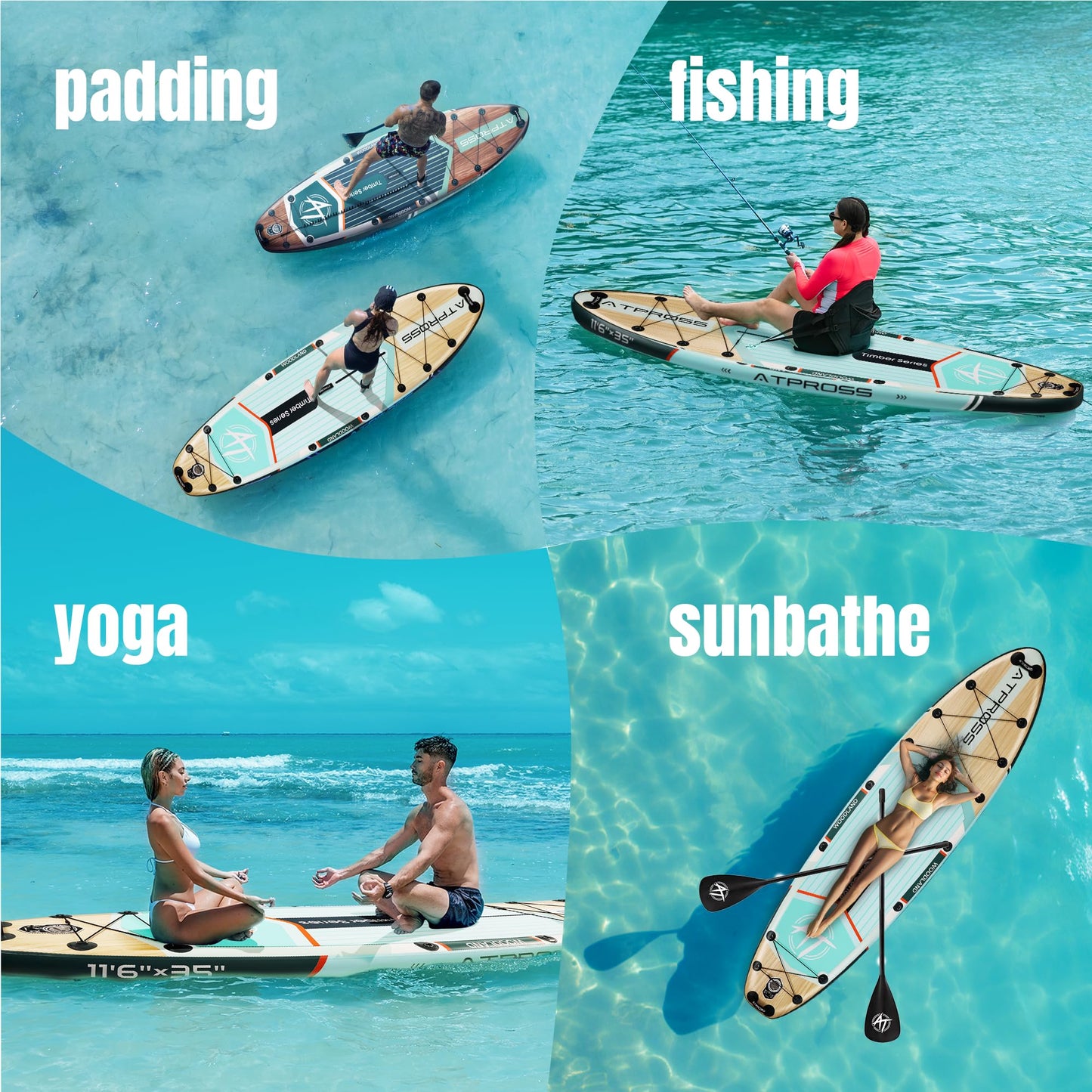 11'6"x35" Inflatable Stand Up Paddle Board 450LBS Weight Capacity Extra Wide Non-Slip Stable Deck Adult SUP with Kayak Seat, Premium Accessories Kit & Backpack – for Yoga, Fishing, Surf Blue