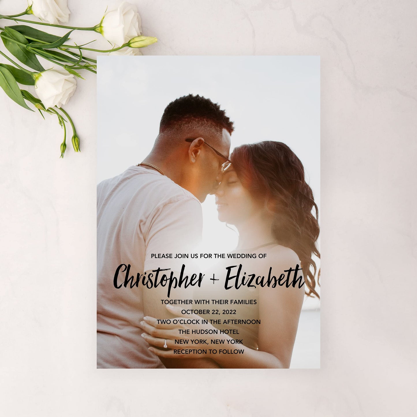 WEDDINGSTAR Custom Printed Photo Wedding Invitations - Handwritten Elegance - Vertical (Pack of 1)