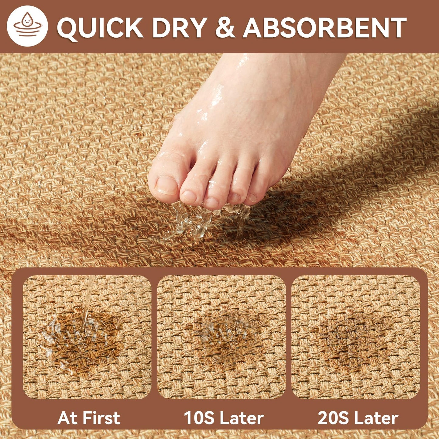 YDKGL Non Slip Bath Mat Bathroom Rugs, Soft Jute-Like Ultra Thin Bath Mats, Rubber Backing Super Absorbent Quick Dry Bath Rug Shower Mat Fit Under Door Bathroom Floor, Machine Washable, Brown 16"x24"