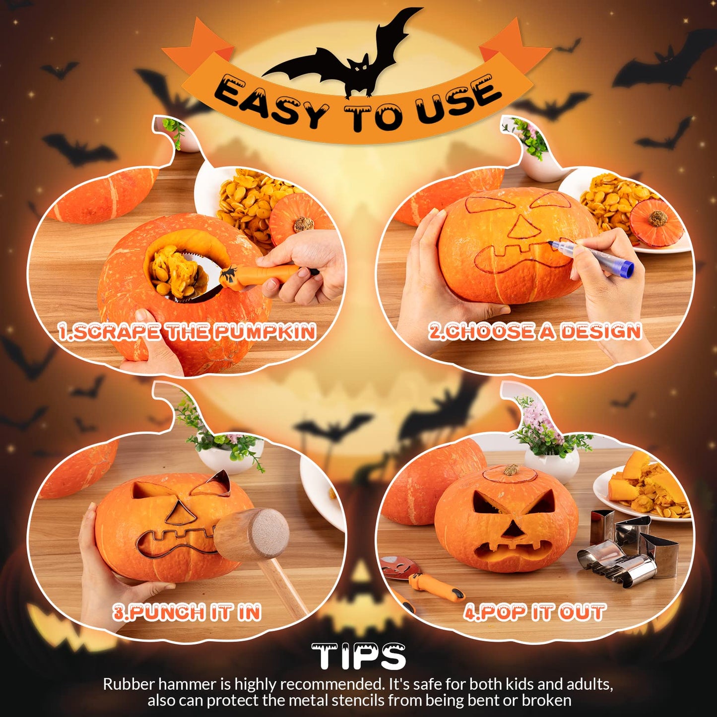 WANNTS Pumpkin Carving Kit - Safe & Easy DIY Stainless Steel Tools for Kids, 24 Pieces