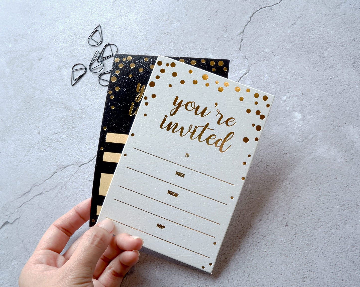 50 Pack Invitation Card - Elegant Greeting Cards ‘’You are Invited’’ in Gold Foil Letters – for Wedding, Bridal Shower, Baby Shower, Birthday Invitations - 52 Kraft Envelopes Included - 4" x 6"