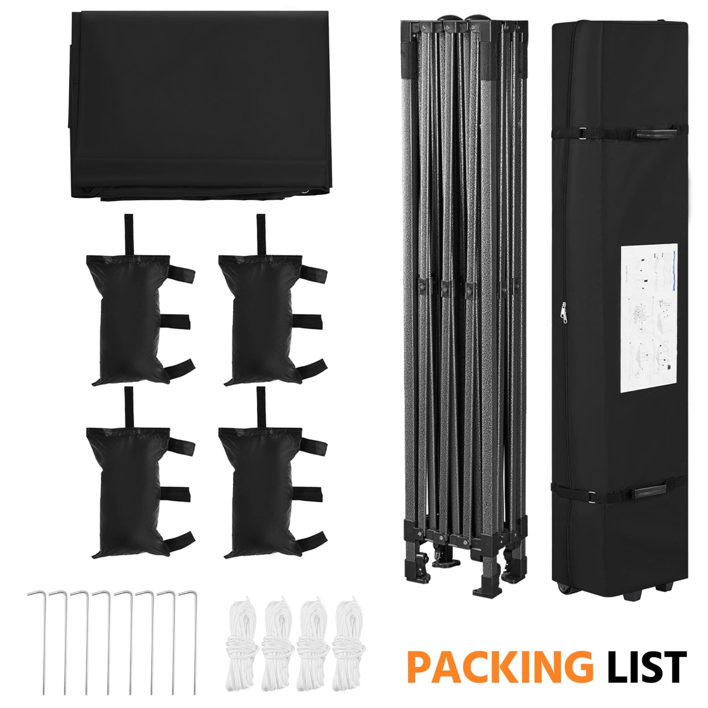 Yaheetech Heavy Duty Pop Up Canopy Tent, 10x15 Commercial Instant Shelter Tent, Outdoor Adjustable Canopy with Wheeled Bag, 4 Sandbags & 8 Stakes, Black