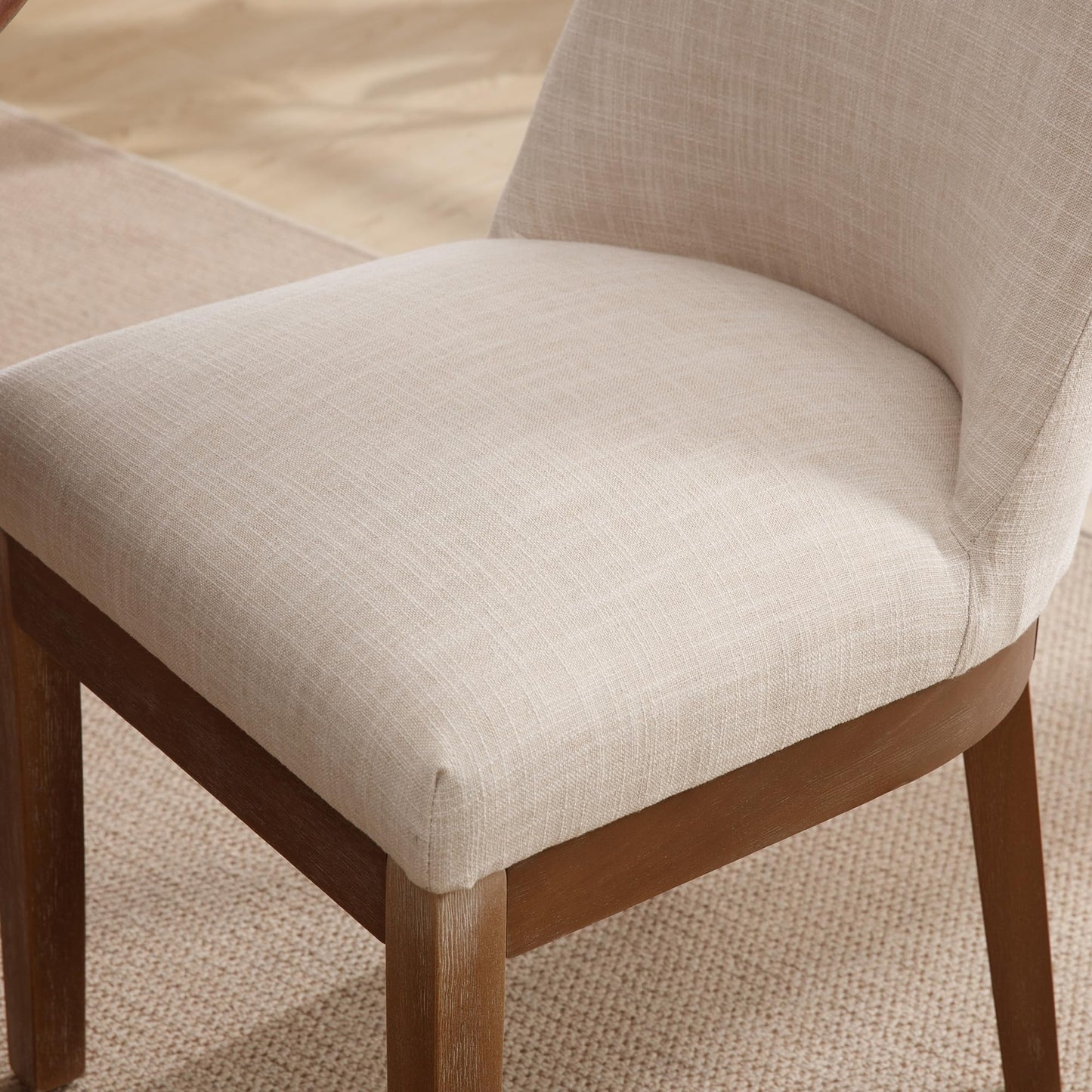 Wahson Modern Dining Chairs Set of 2, Curved Backrest Dining Chairs, Side Chairs with Natural Solid Wood Legs, Upholstered Fabric Dining Room Chairs for Dining Room Kitchen, Beige