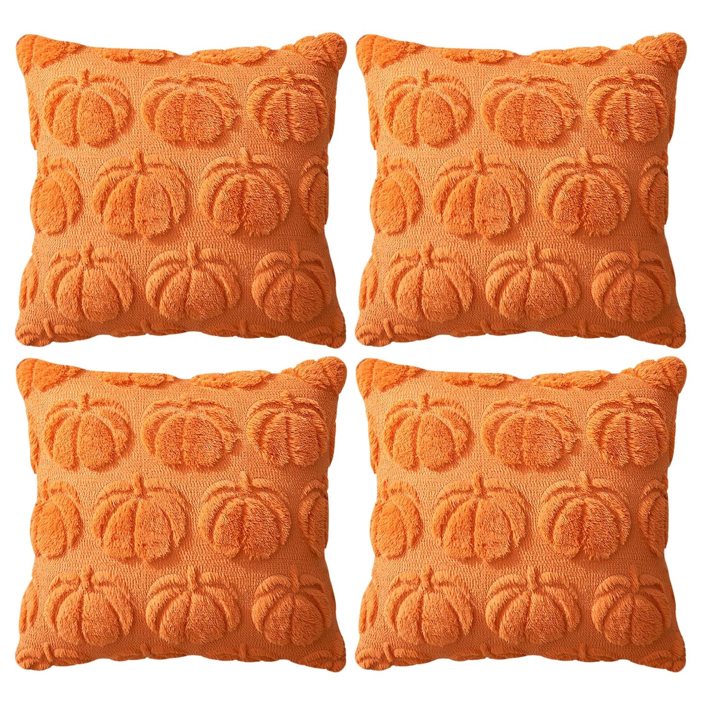 4 Pcs Fall Throw Pillow Covers 18x18, Autumn Decorations Soft Faux Fur Pillow Covers, Fluffy Plush Accent Pillow Cases for Harvest Thanksgiving Cushion Covers Sofa Home Decor(Pumpkin Orange A)