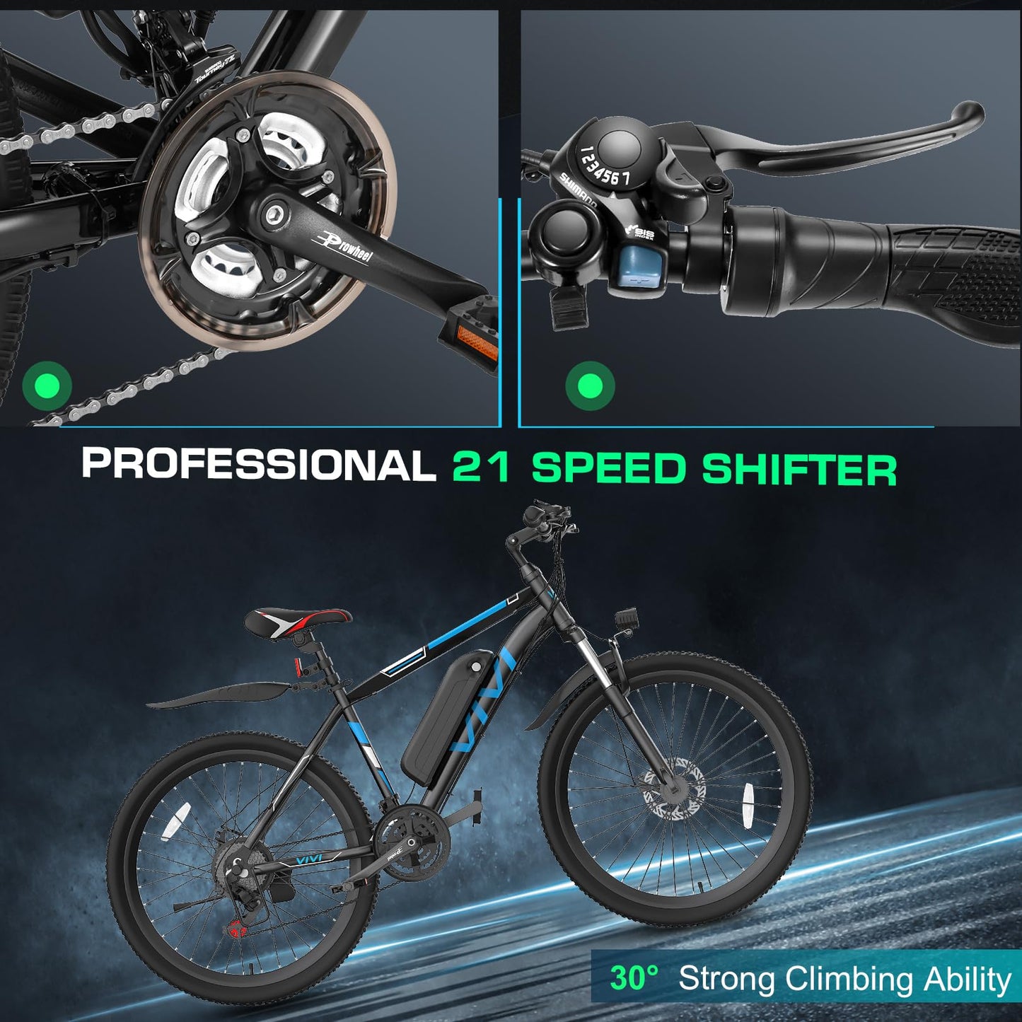 Vivi Electric Bike for Adults, Peak 780W Ebike 26" Electric Mountain Bike, 22MPH Adult Electric Bicycles Commuter Ebike with 48V Battery, Up to 50 Miles, 21 Speed, SGS Certified to UL2849